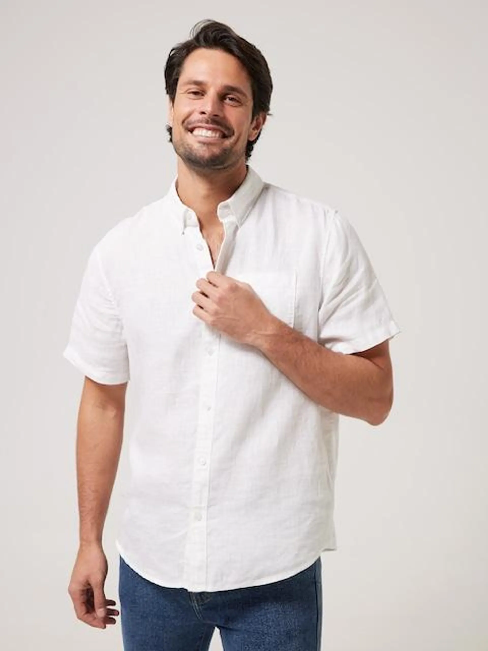 Just Jeans Short Sleeve Linen Plain Shirt