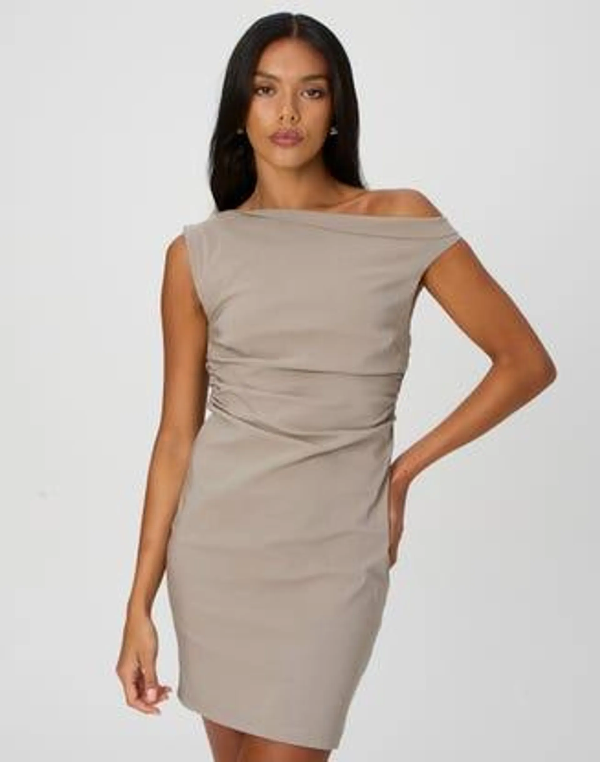 Off Shoulder Ruched Mini Dress