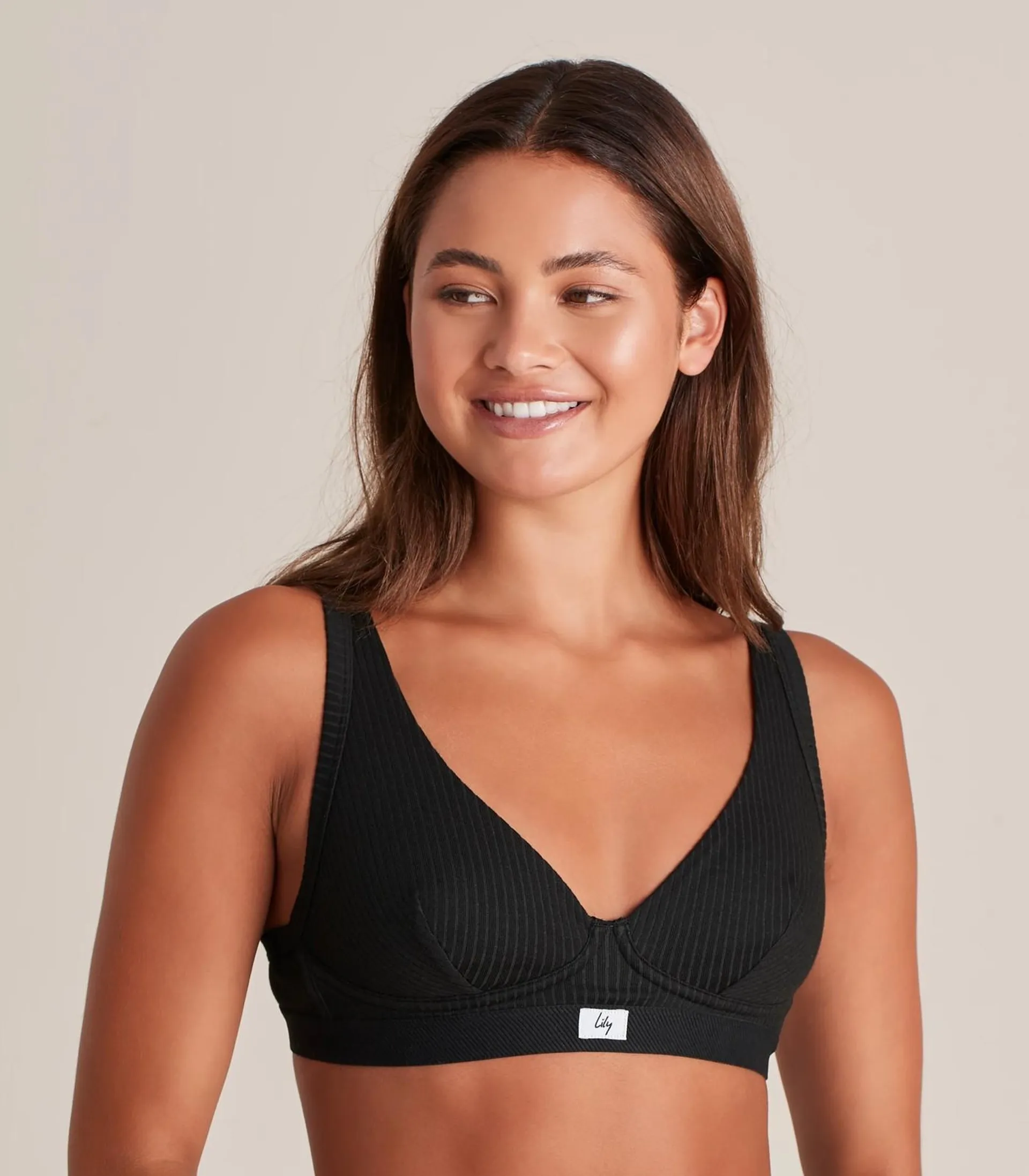 Heritage Rib Wirefree Plunge Bra - Lily Loves - Black