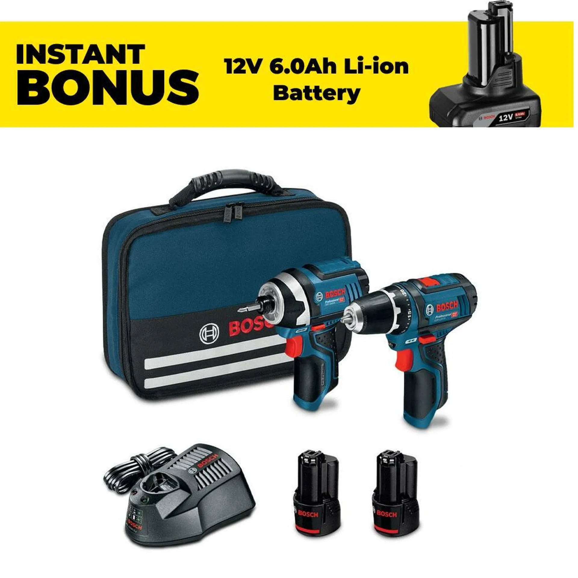 Bosch 12V SCRR 2.0Ah (0.615.990.L1G) 12V 2.0Ah Li-ion Cordless 2pce Combo Kit