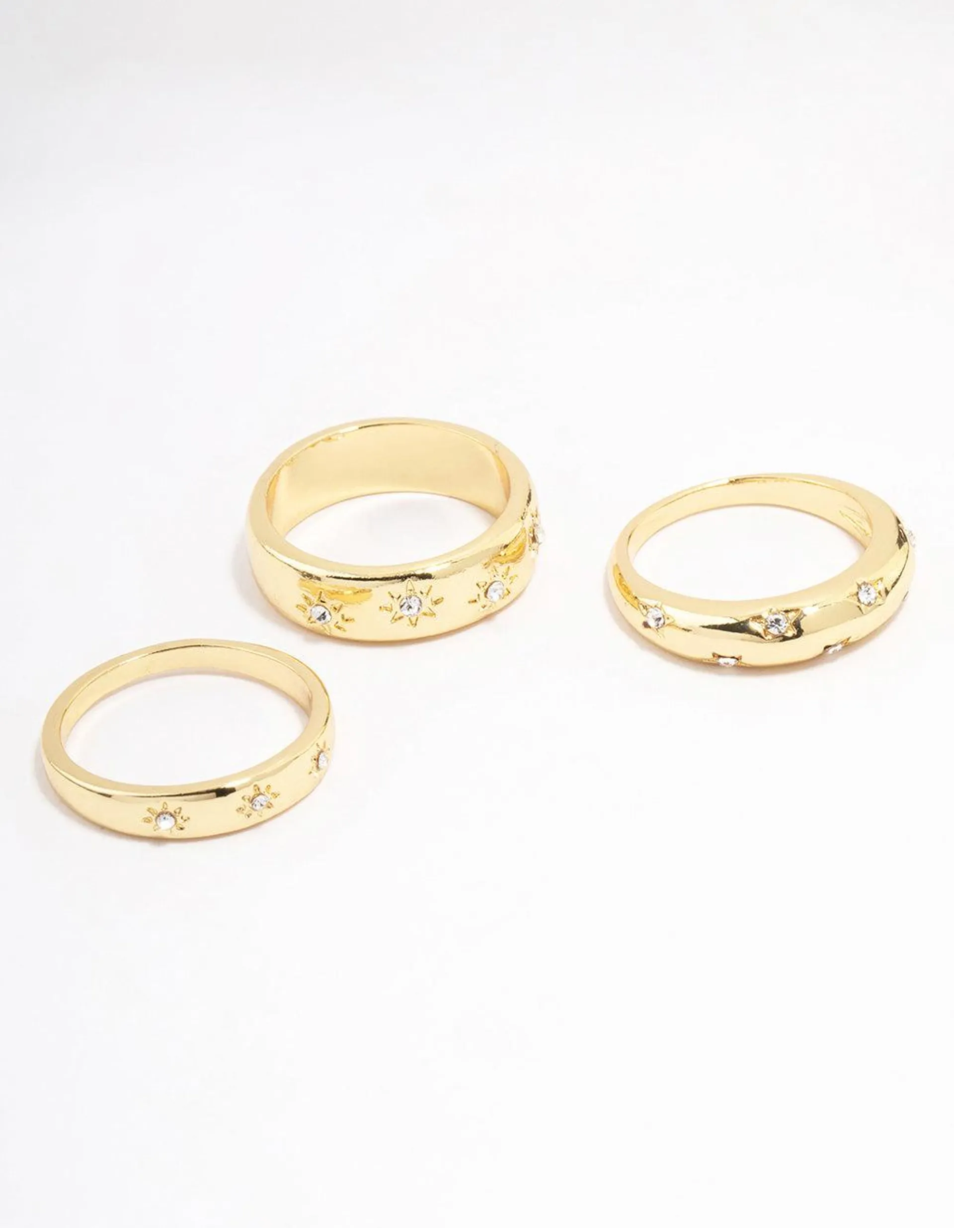 Gold Plated Celestial Star Rings 3-Pack