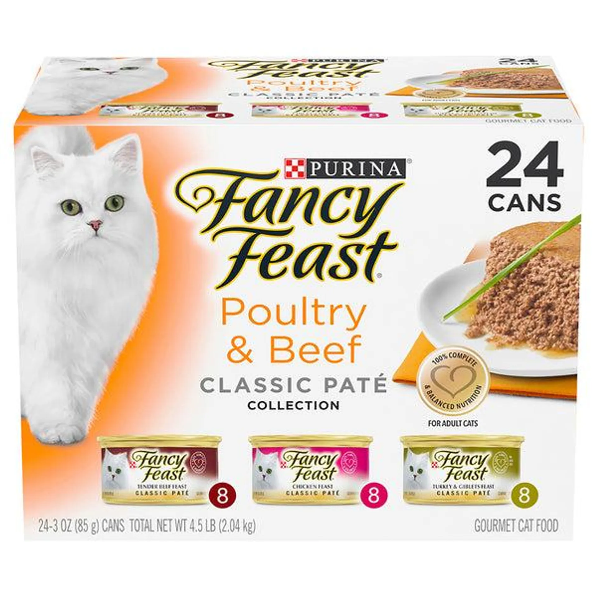 FANCY FEAST - Adult Classic Poultry & Beef Patè Collection Wet Cat Food (85g x 24pk)
