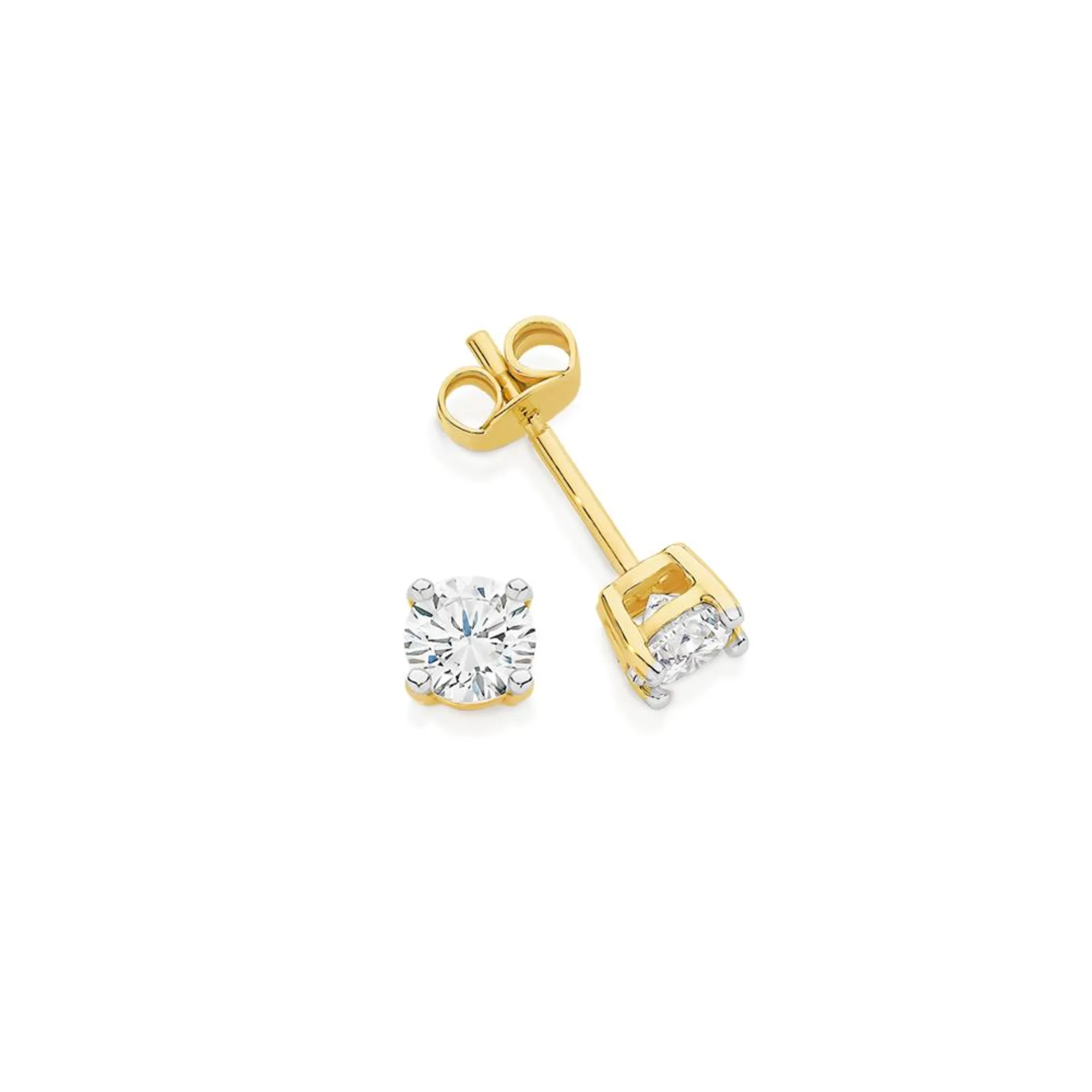 9ct Gold 4mm Round Cubic Zirconia Stud Earrings