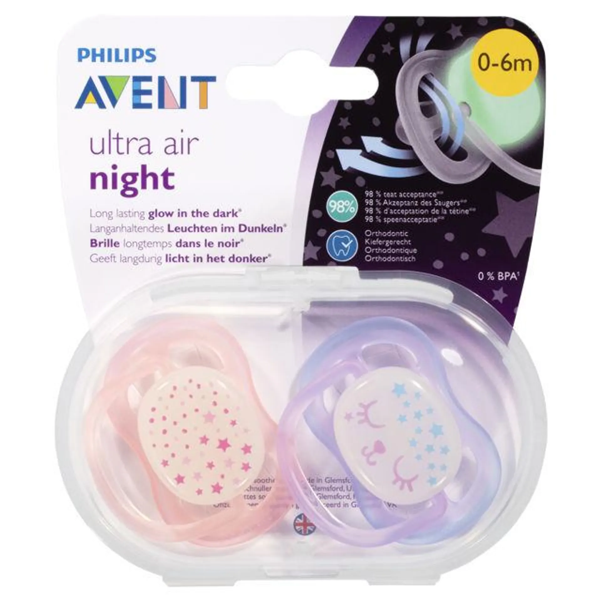 Avent Soother Night Time 0-6 Months 2 pack ^