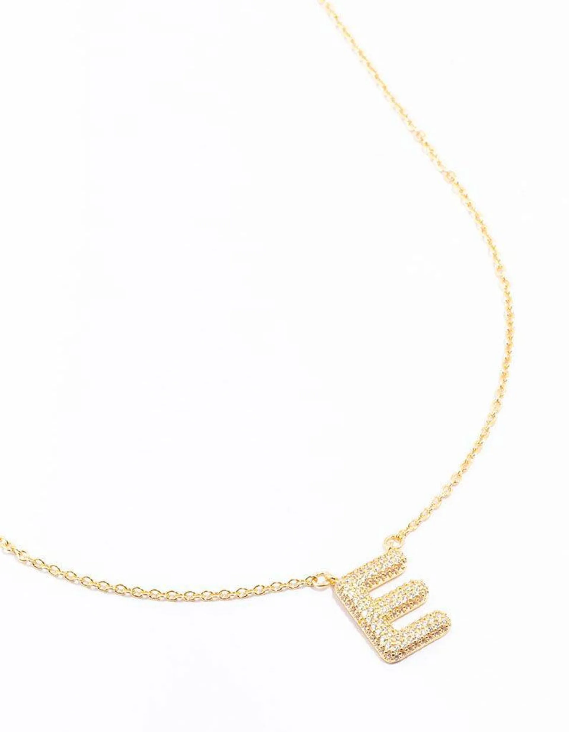 Gold Plated Pave Letter E Necklace