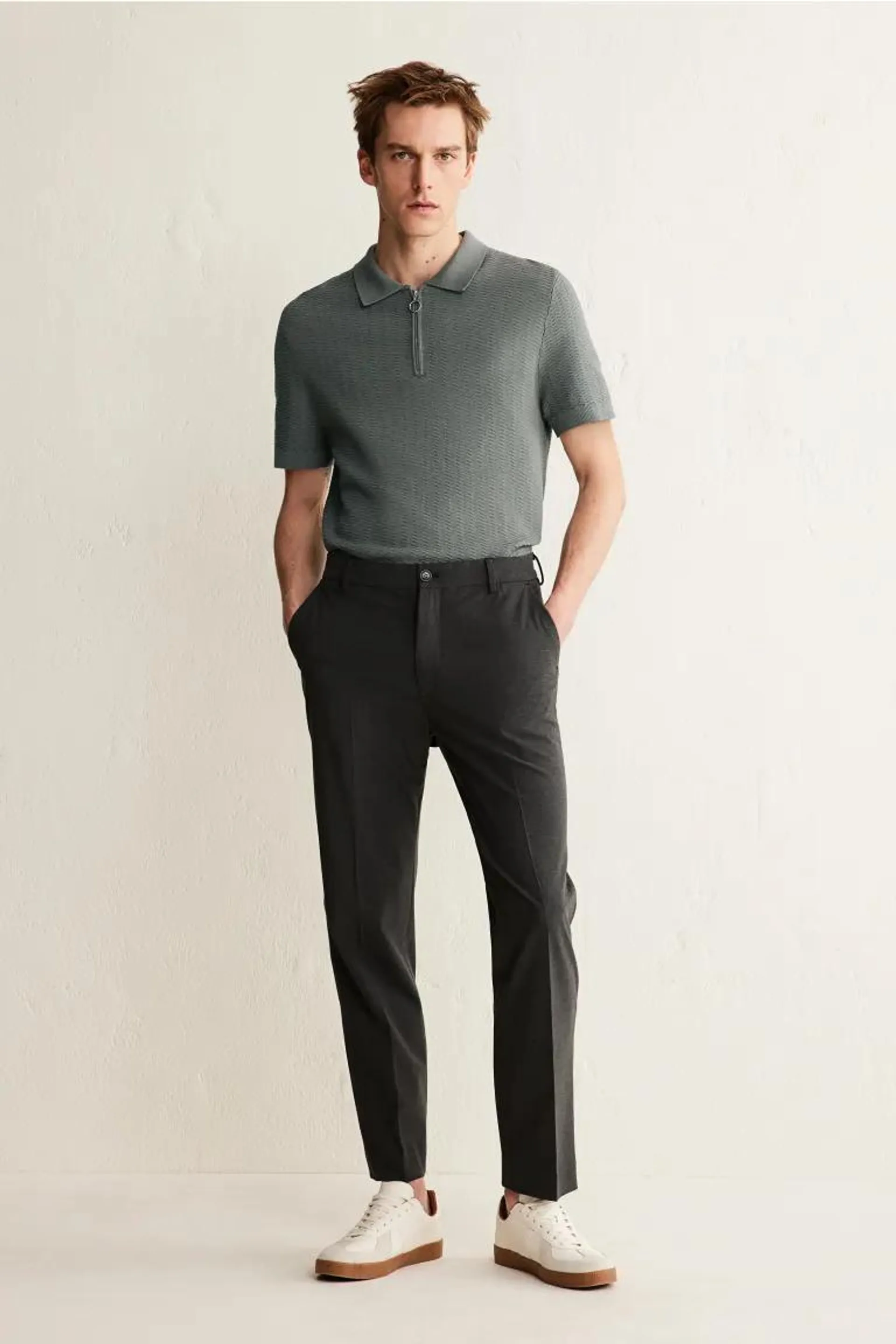 Slim Fit Textured Knit Polo Shirt