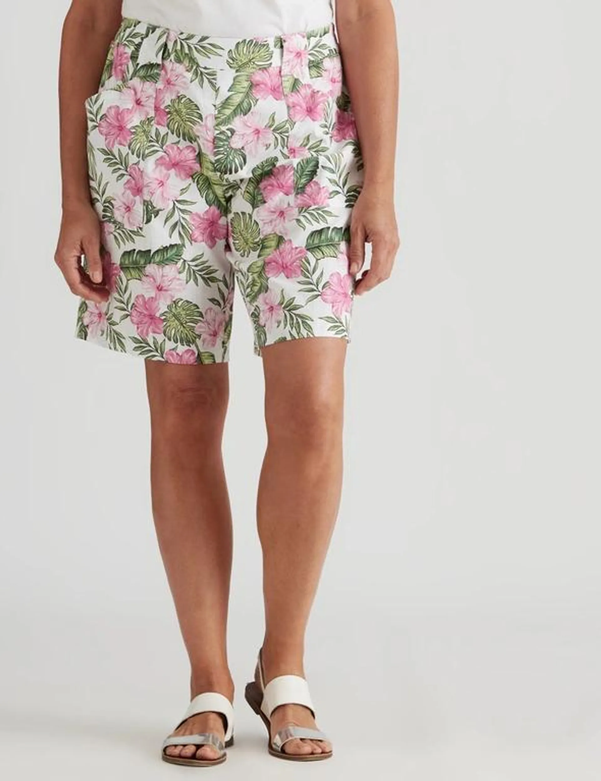 Millers Flat Front Printed Cotton Slub Shorts