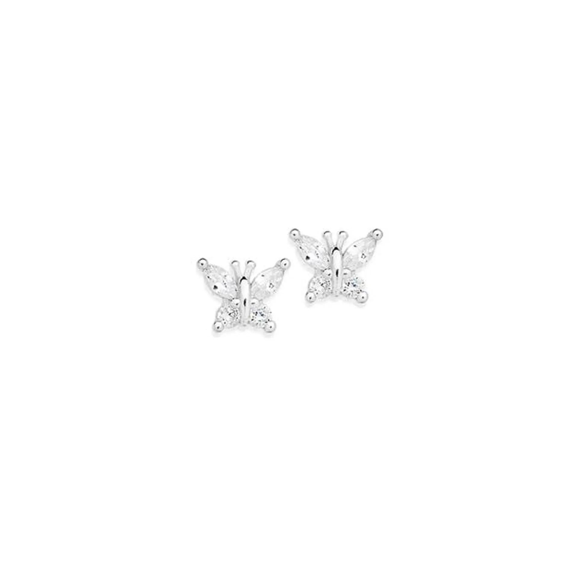 Silver CZ Butterfly Stud Earrings