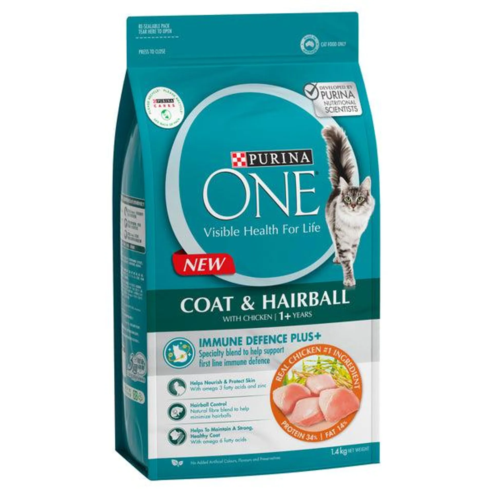 PURINA ONE - Adult Coat & Hairball Dry Cat Food (1.4kg)