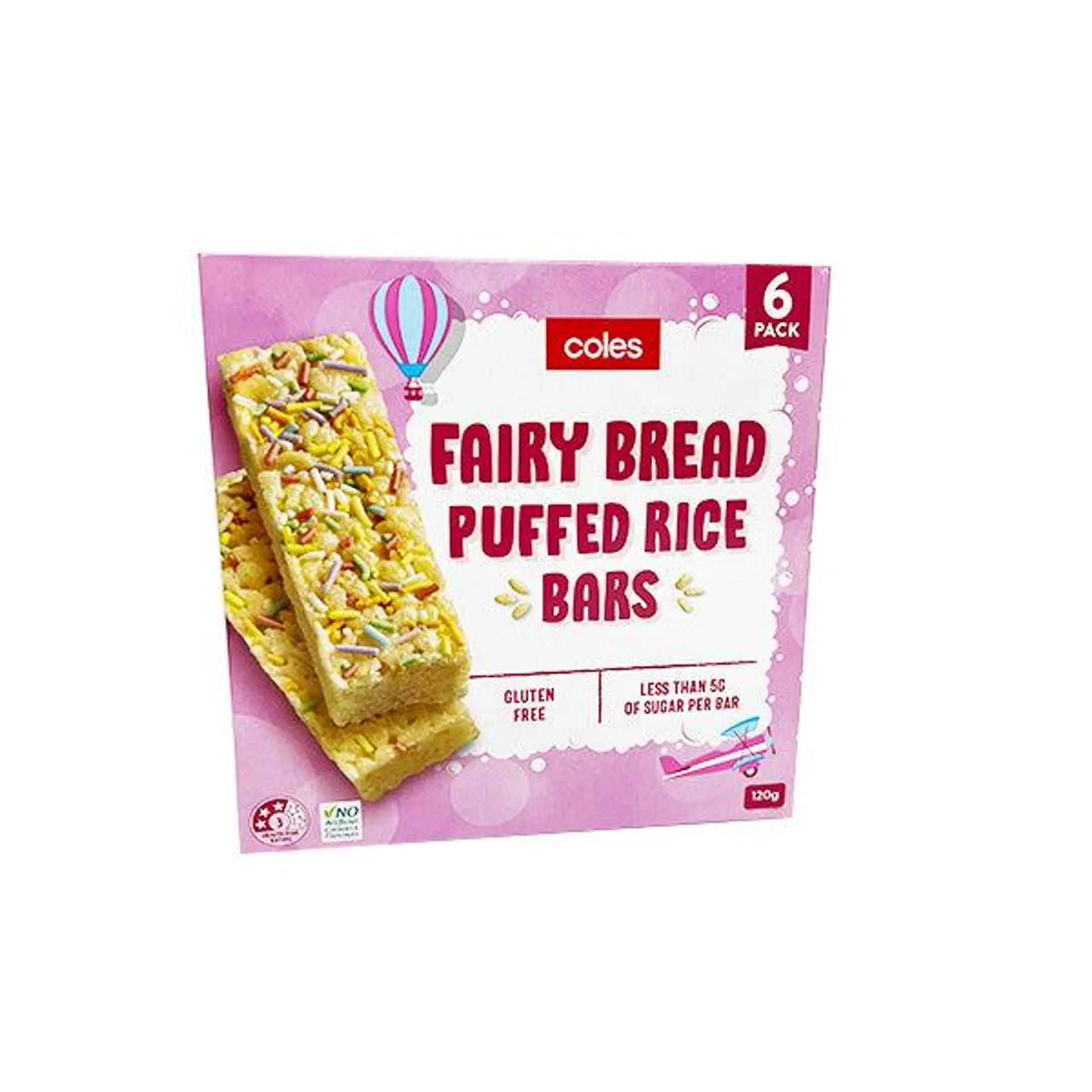 Coles Brand Puffed Rice Bars Fairy Bread 6pk