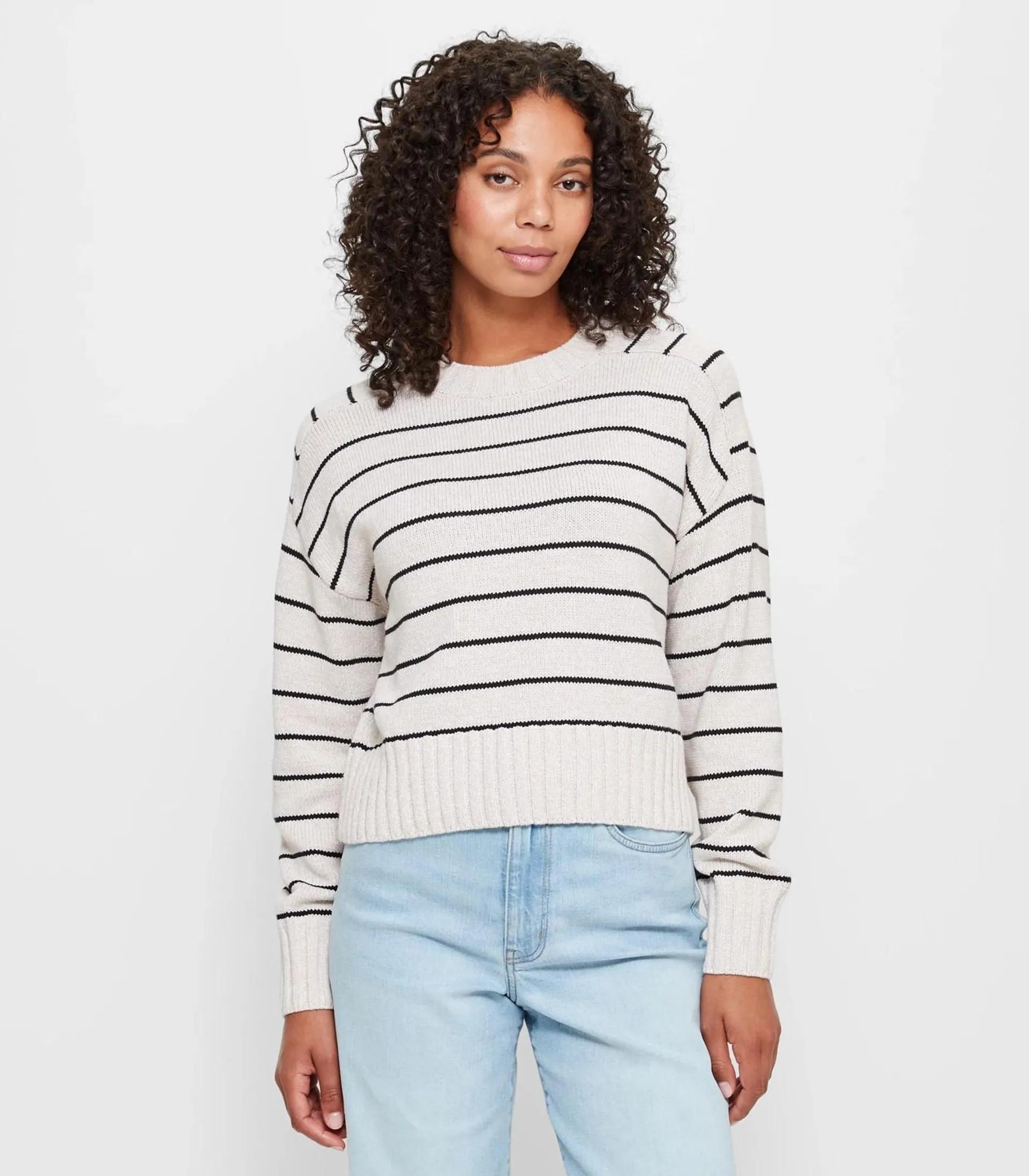 Australian Cotton Crop Raglan Knit Jumper - Oatmeal/ Black Stripe