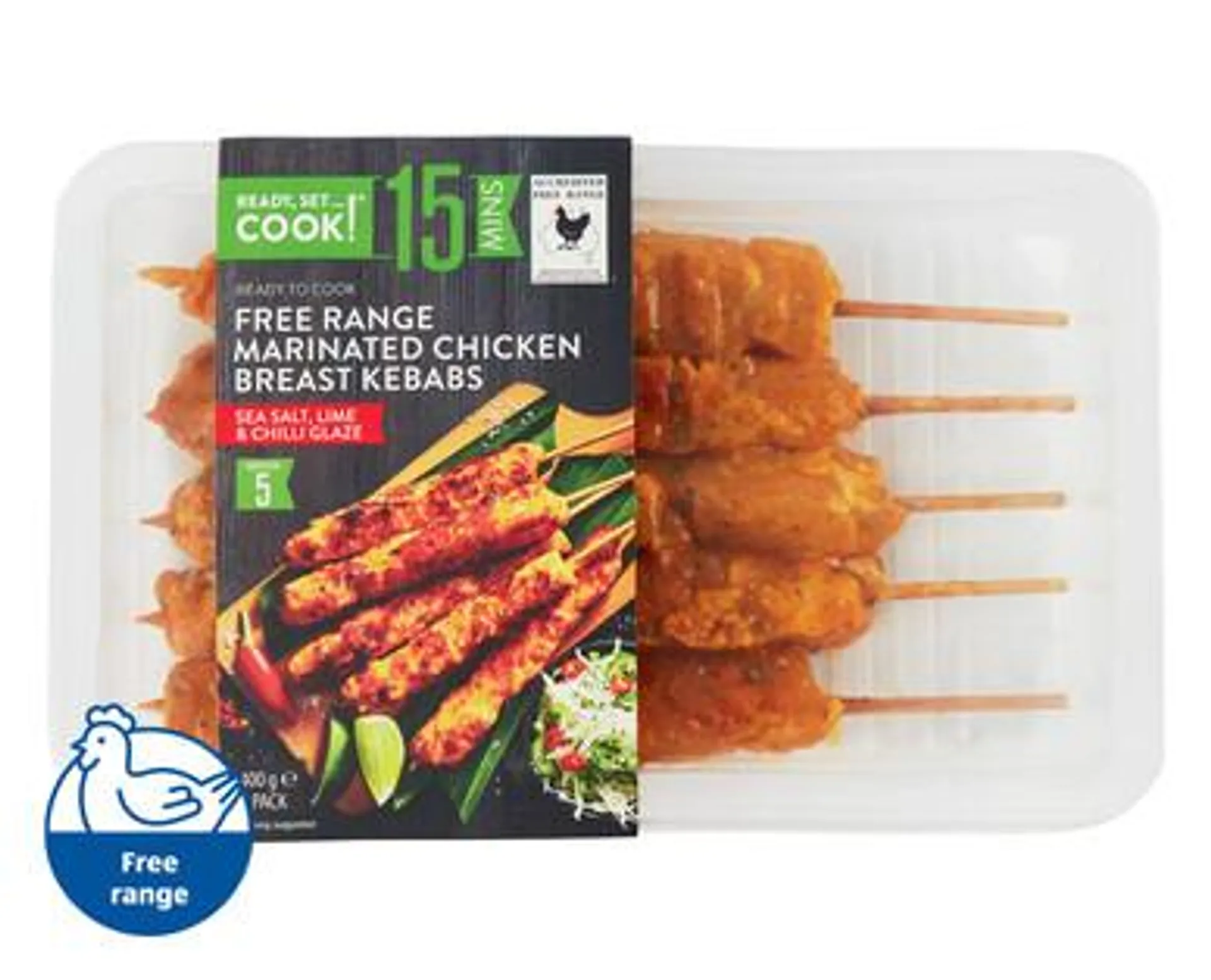 Ready, Set...Cook! Free Range Marinated Chicken Breast Kebabs 5pk/400g