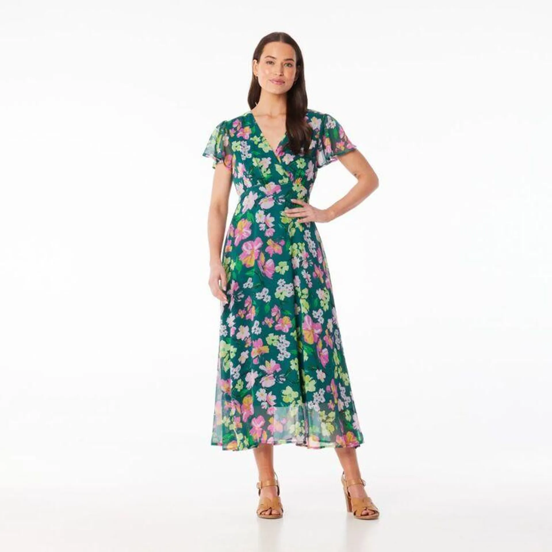 Khoko Smart Women's Floral Yoryu Empire Dress Green