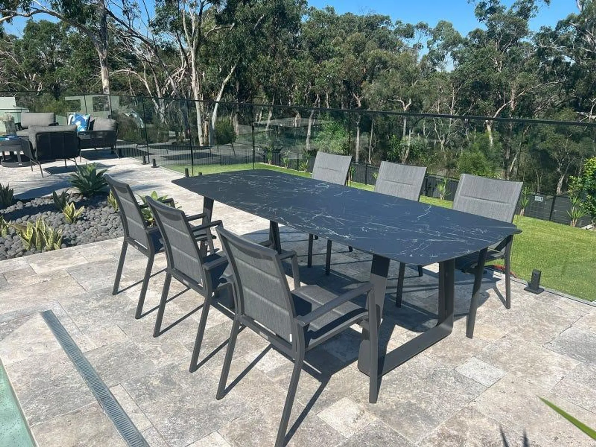 Elko Ceramic Dining Table with Sevilla Padded Chairs 7pc Outdoor Dining Setting