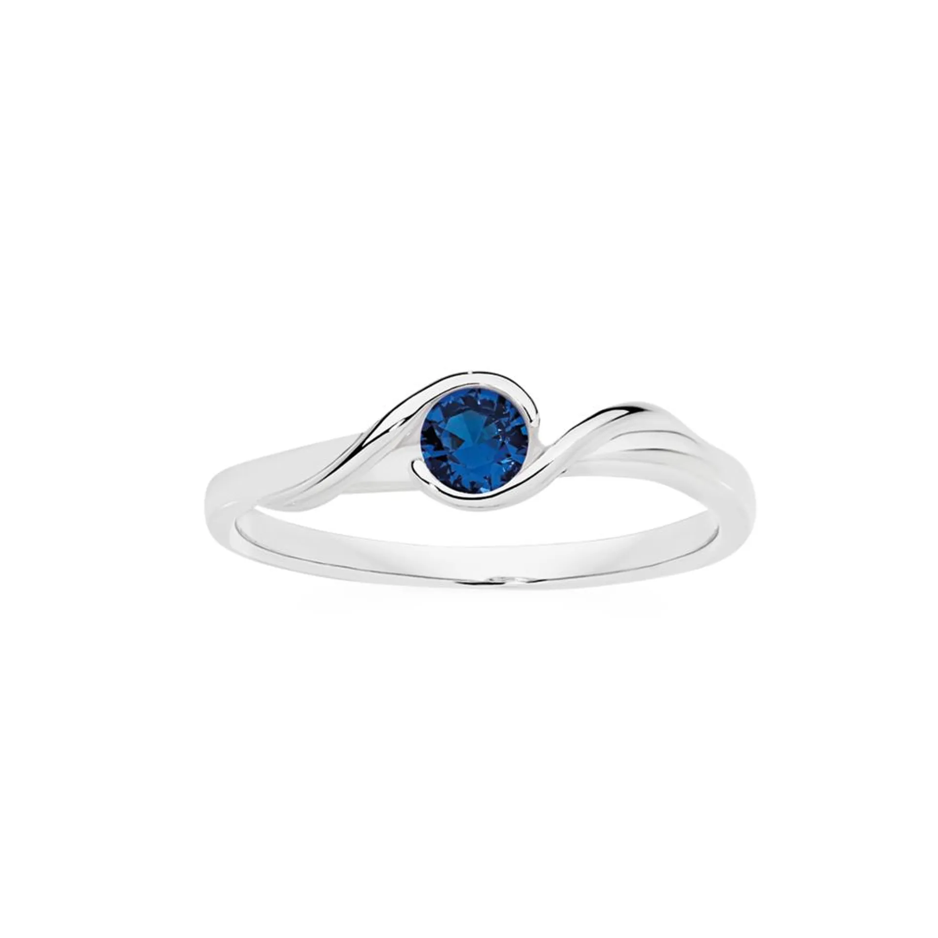 Silver Blue CZ Bezel Ribbon Shoulder Ring