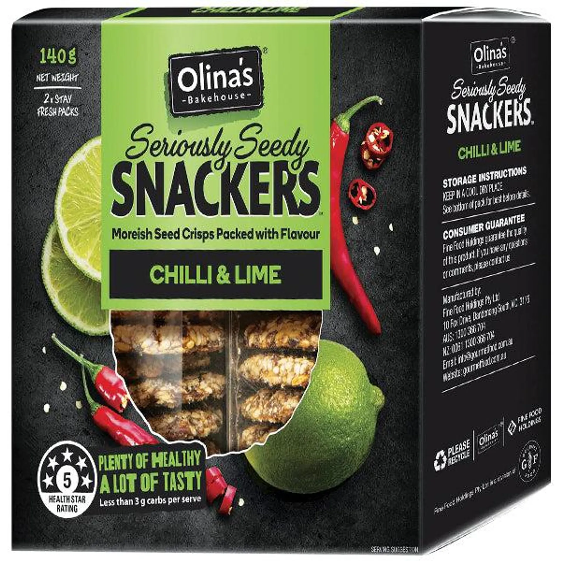 Olina's Snackers Chilli & Lime 140g