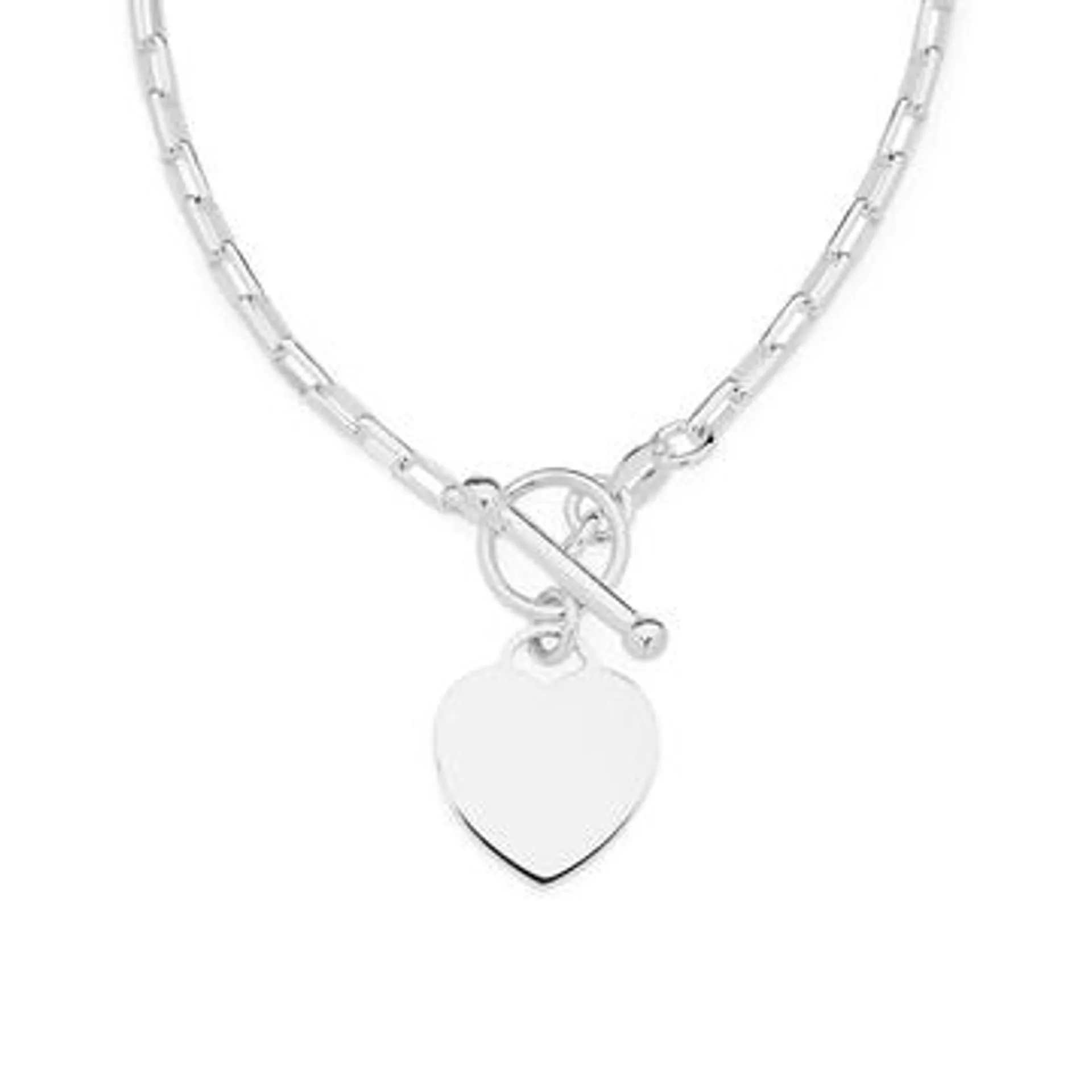 Silver 45cm Short Link Heart Fob Necklet