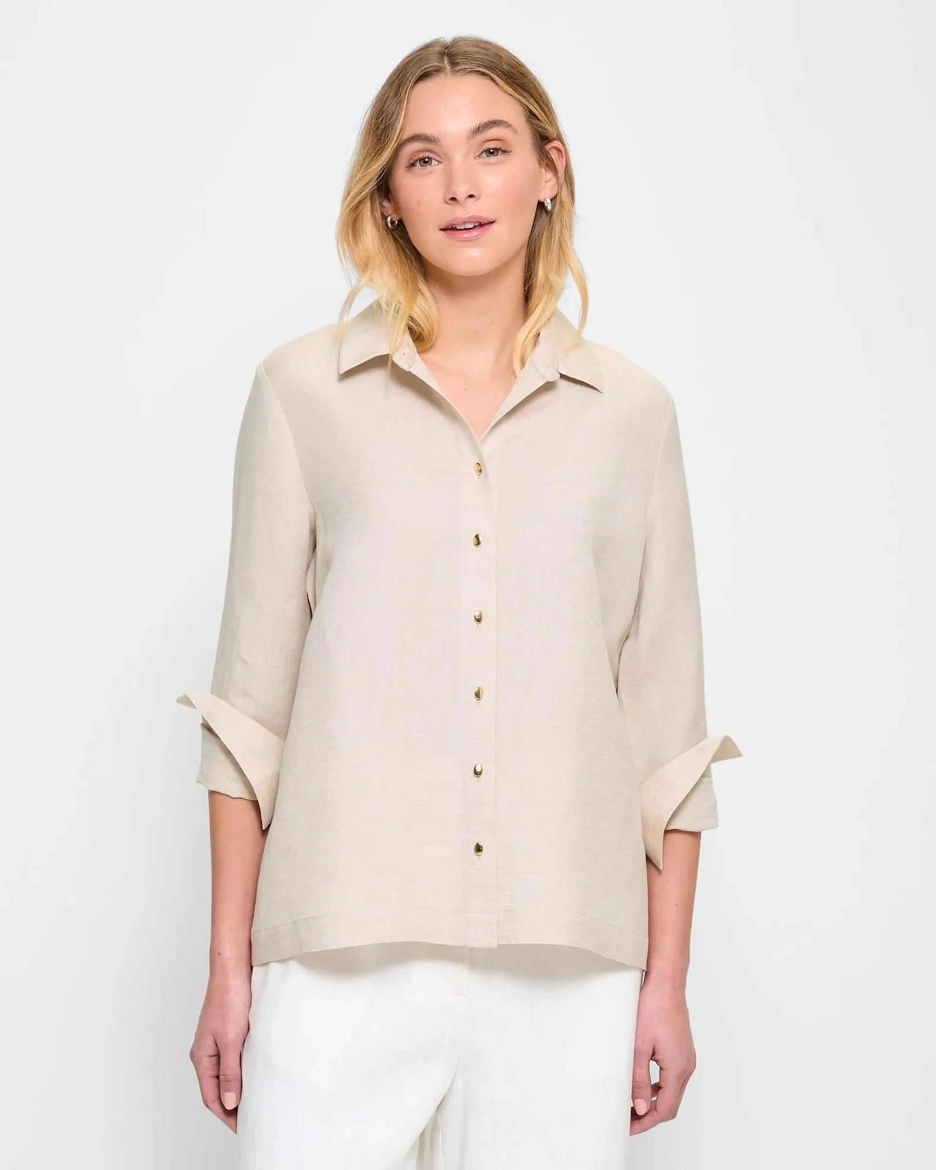 Linen Blend Long Sleeve Button Shirt - Preview