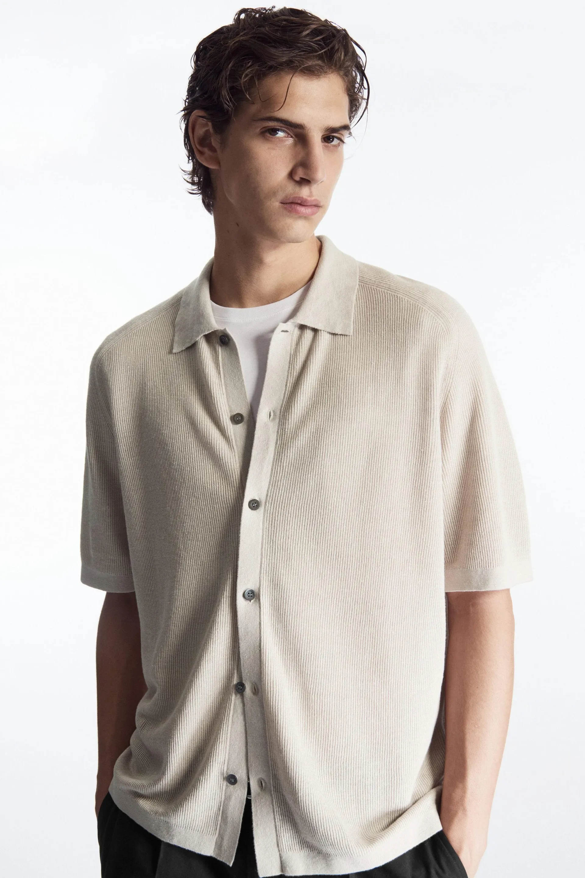 RIBBED-KNIT LINEN SHIRT