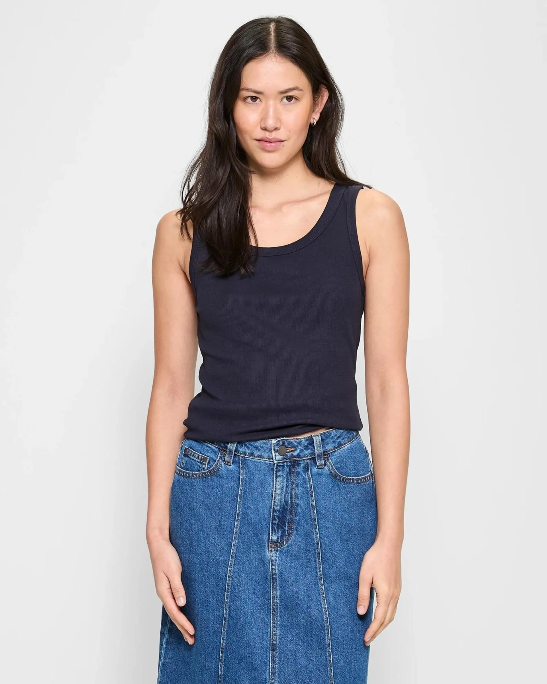 Australian Cotton Rib Tank Top - Navy Blue