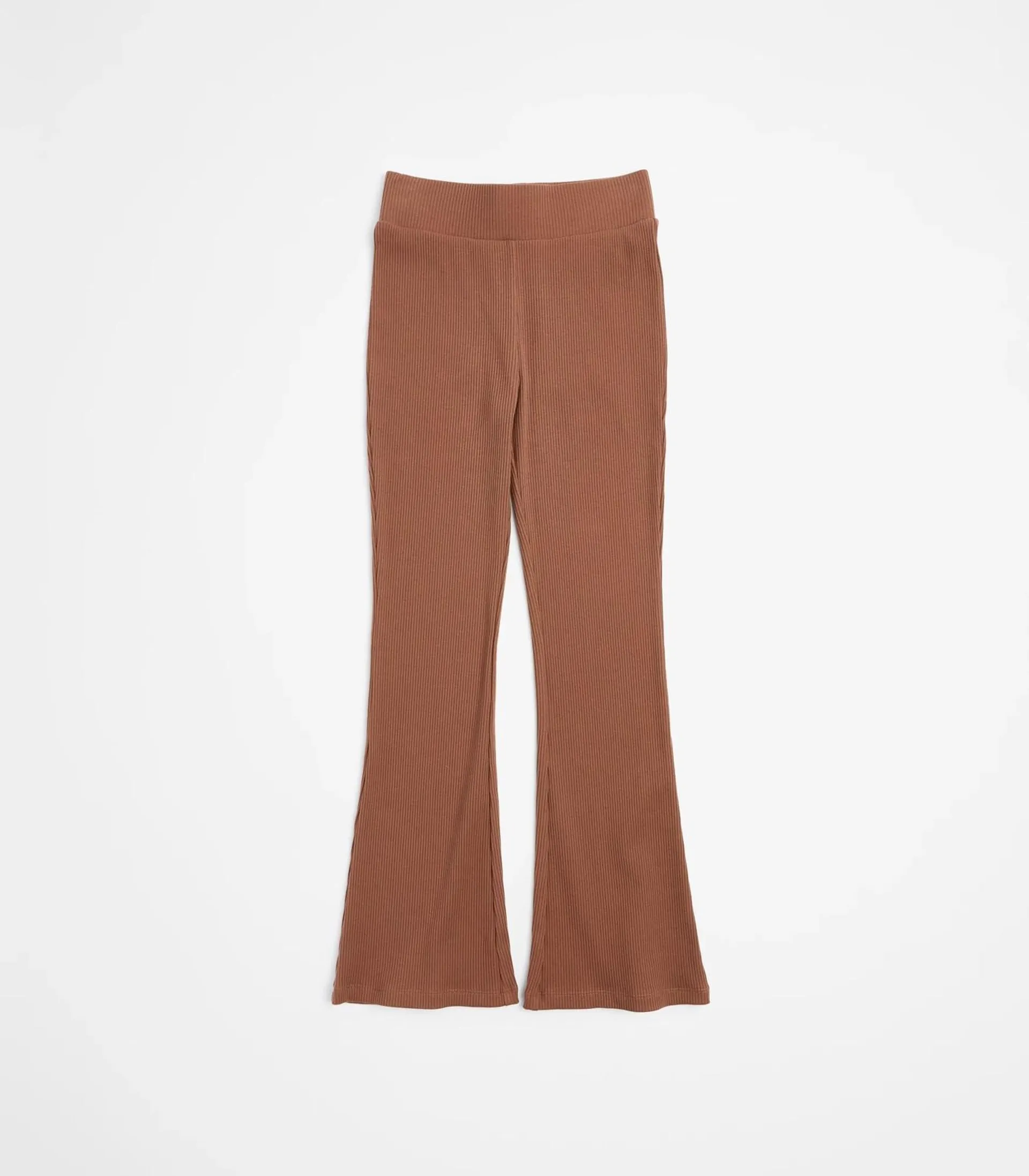 Rib Flared Leggings - Brown