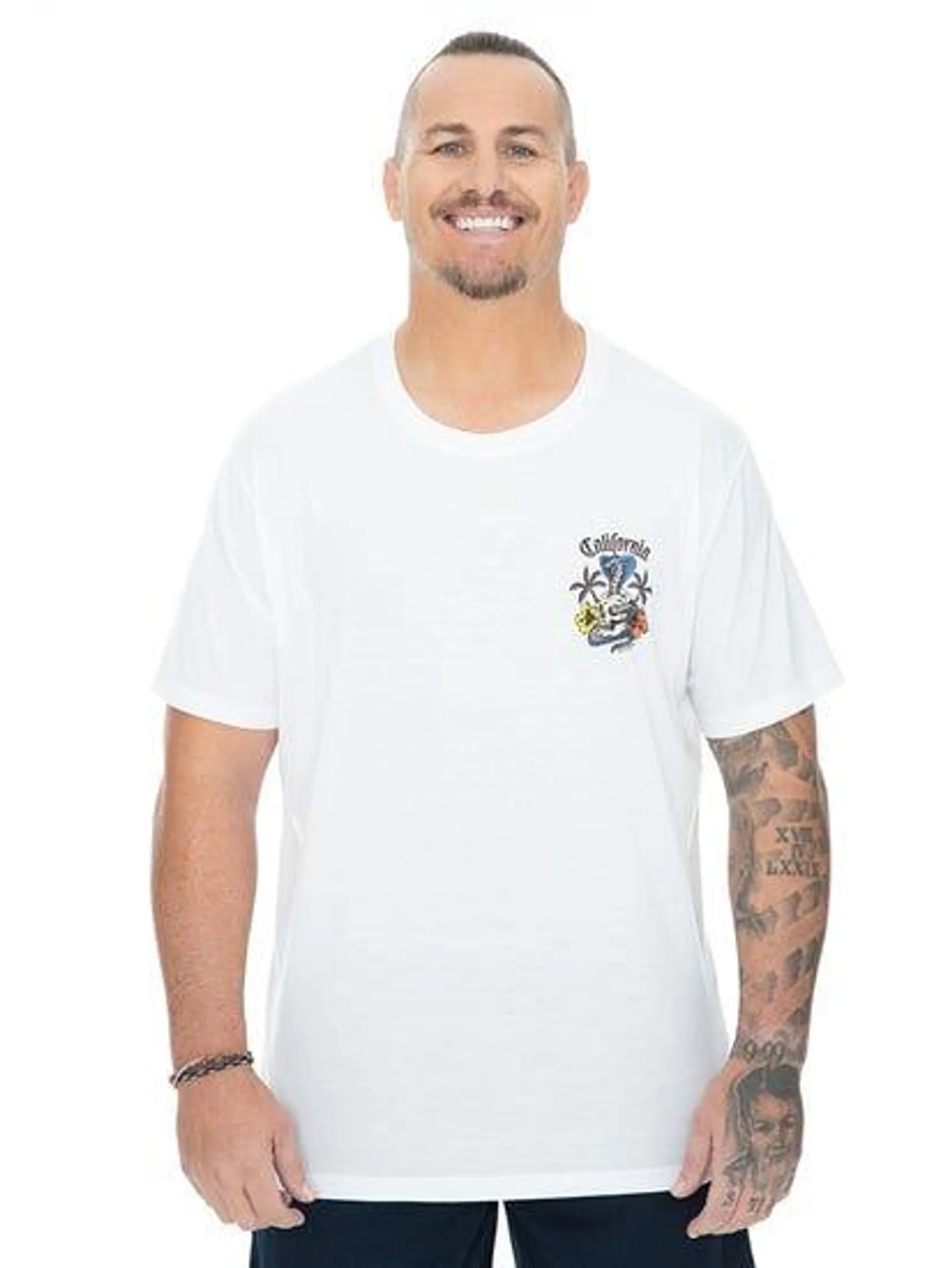 Built N Fit California Snake Skull Print T-Shirt White