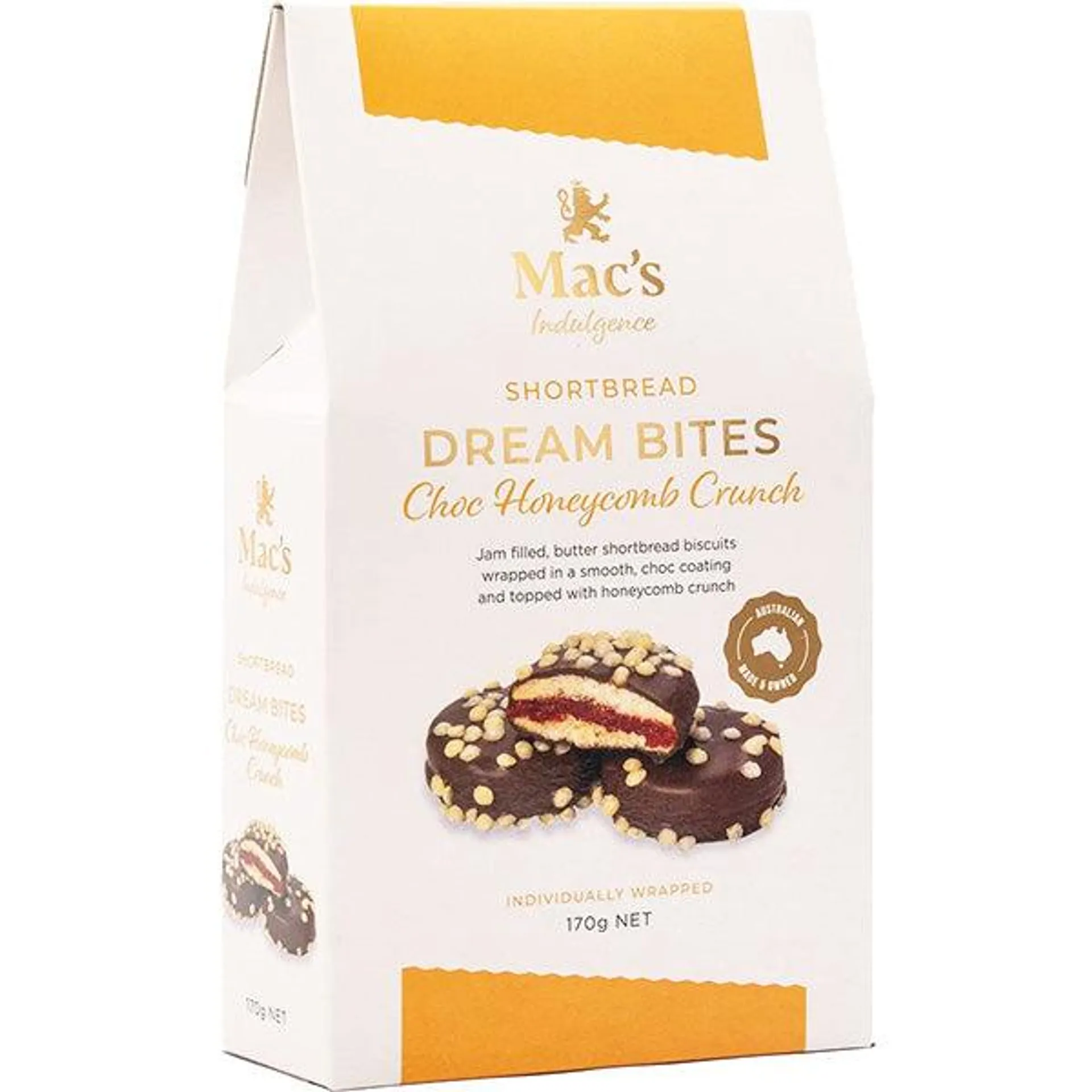 Mac's Indulgence Dream Bites Choc Honeycomb Crunch 170g