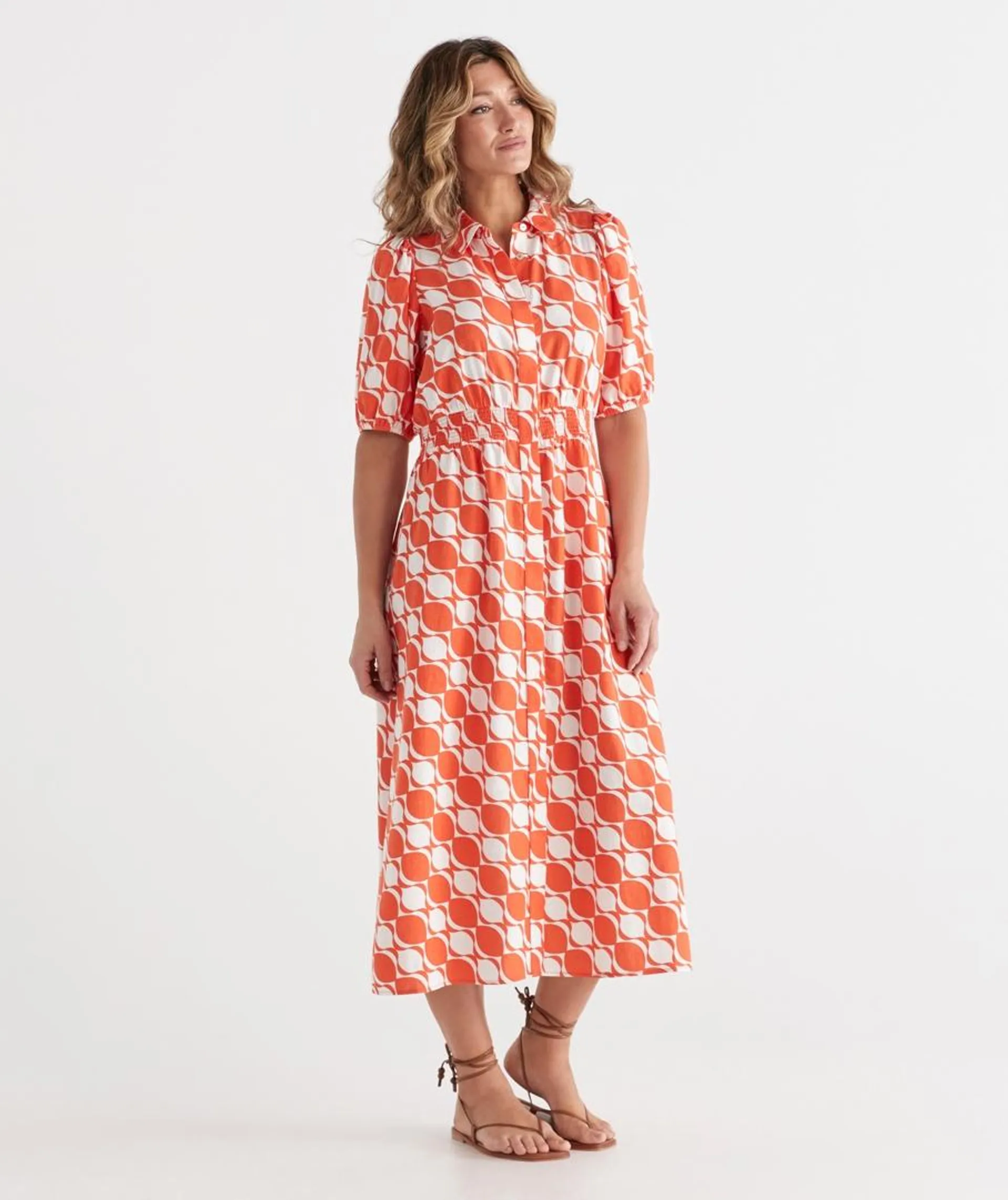 Ripple Geo Shirred Waist Dress