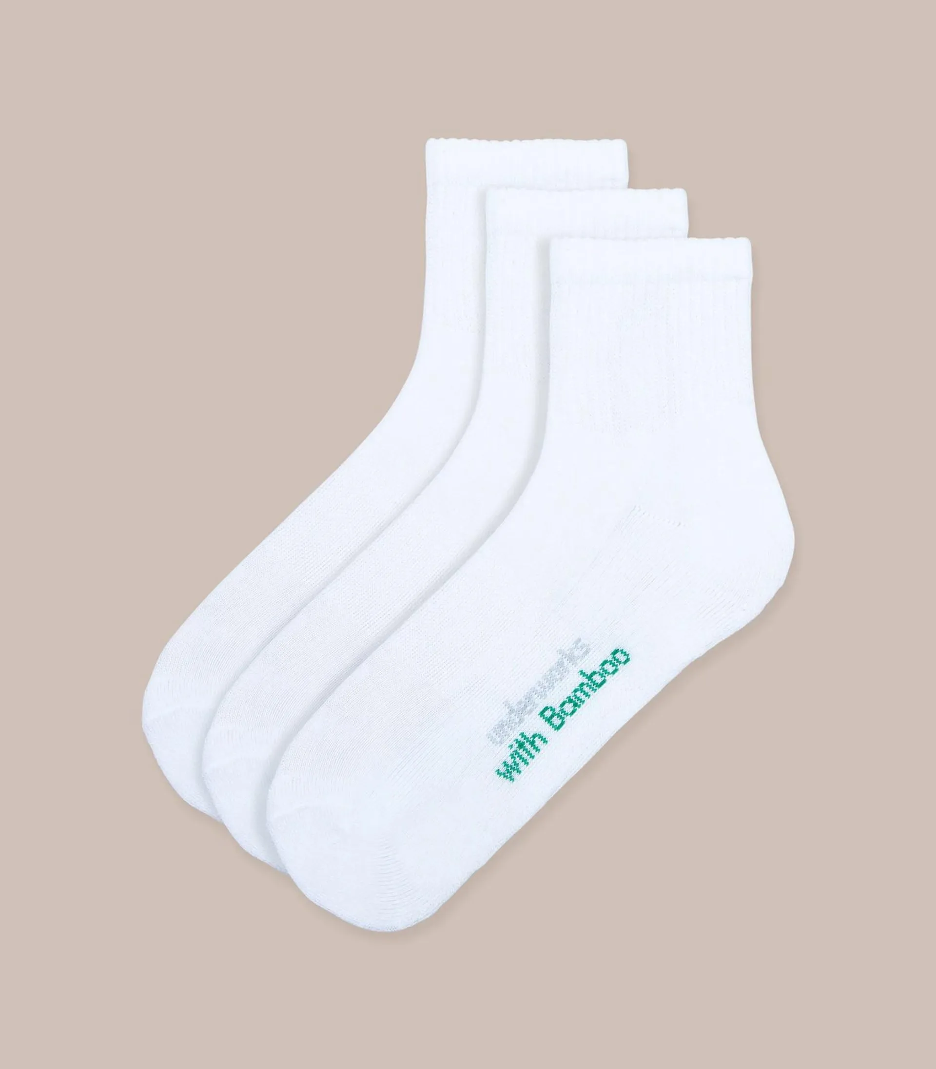 Underworks 3 Pack Quarter Crew Bamboo Sports Socks - White