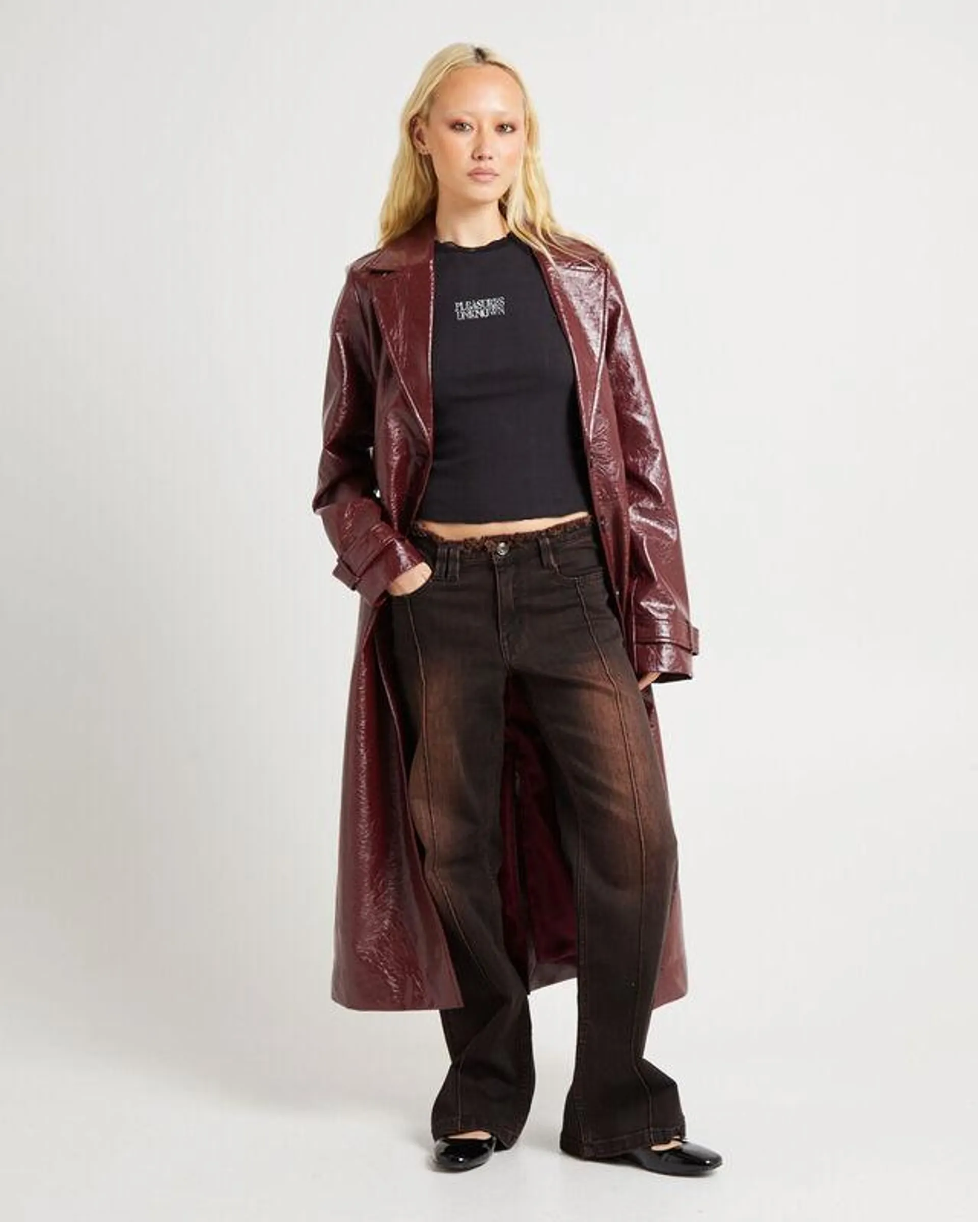 Aubrey Leather Look Longline Coat