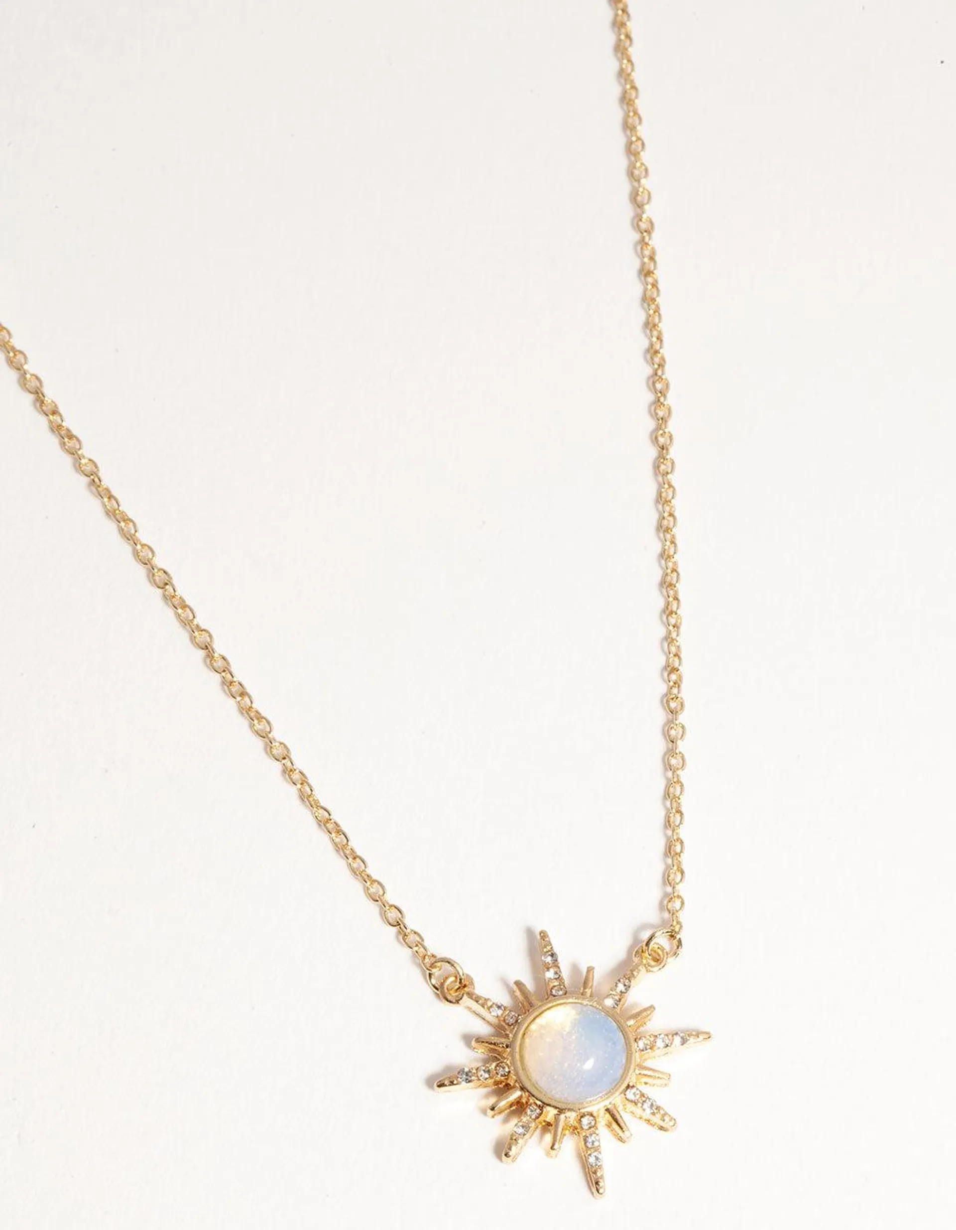 Gold Plated Diamante & Moonstone Sun Necklace