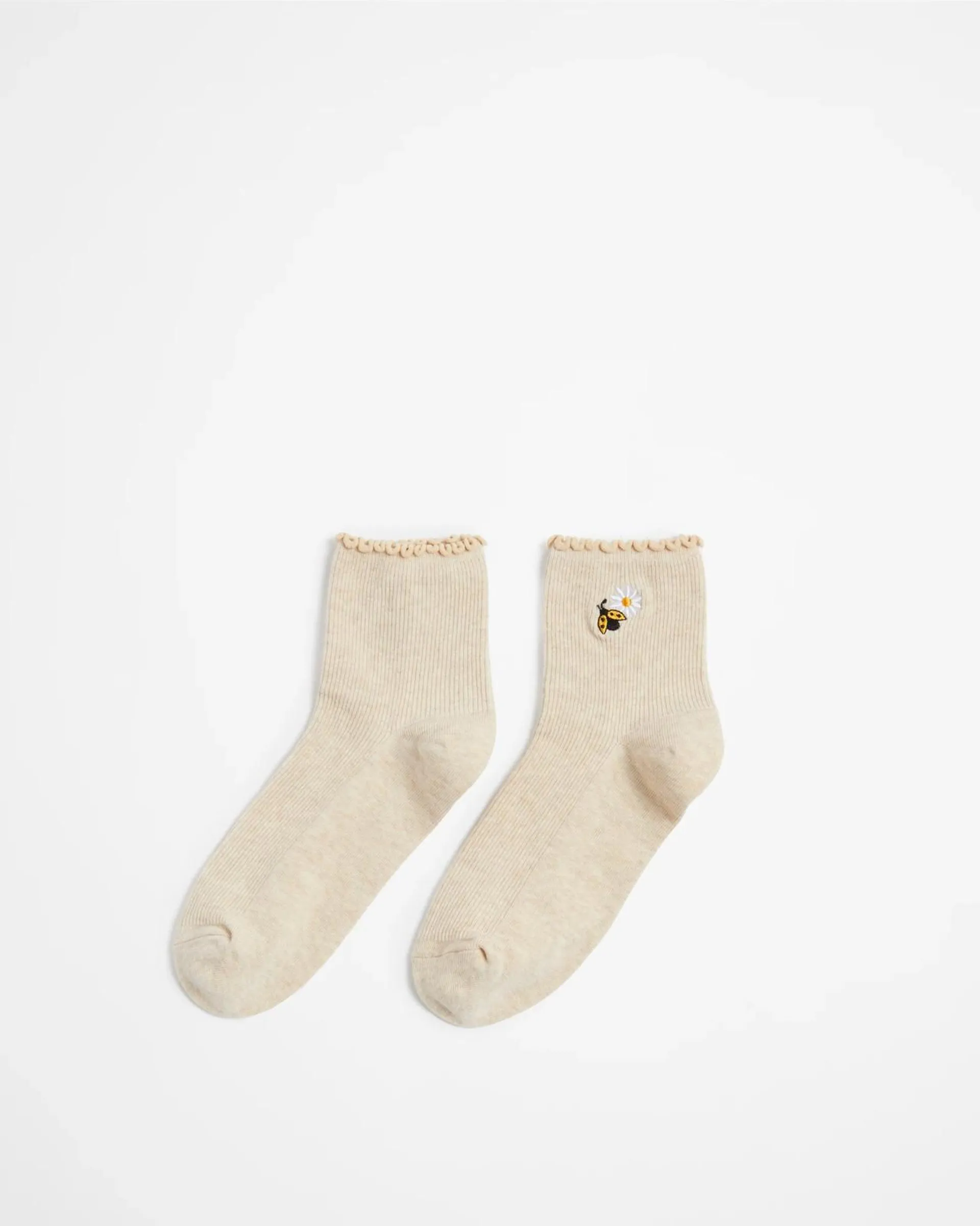 Frill Quarter Crew Cut Socks - AC-Lab - Oatmeal Flower