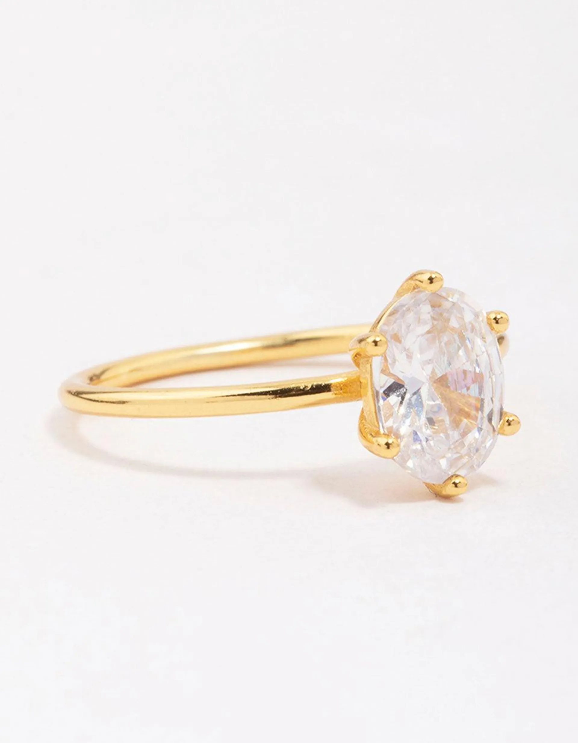 Gold Plated Sterling Silver Oval Solitaire Ring