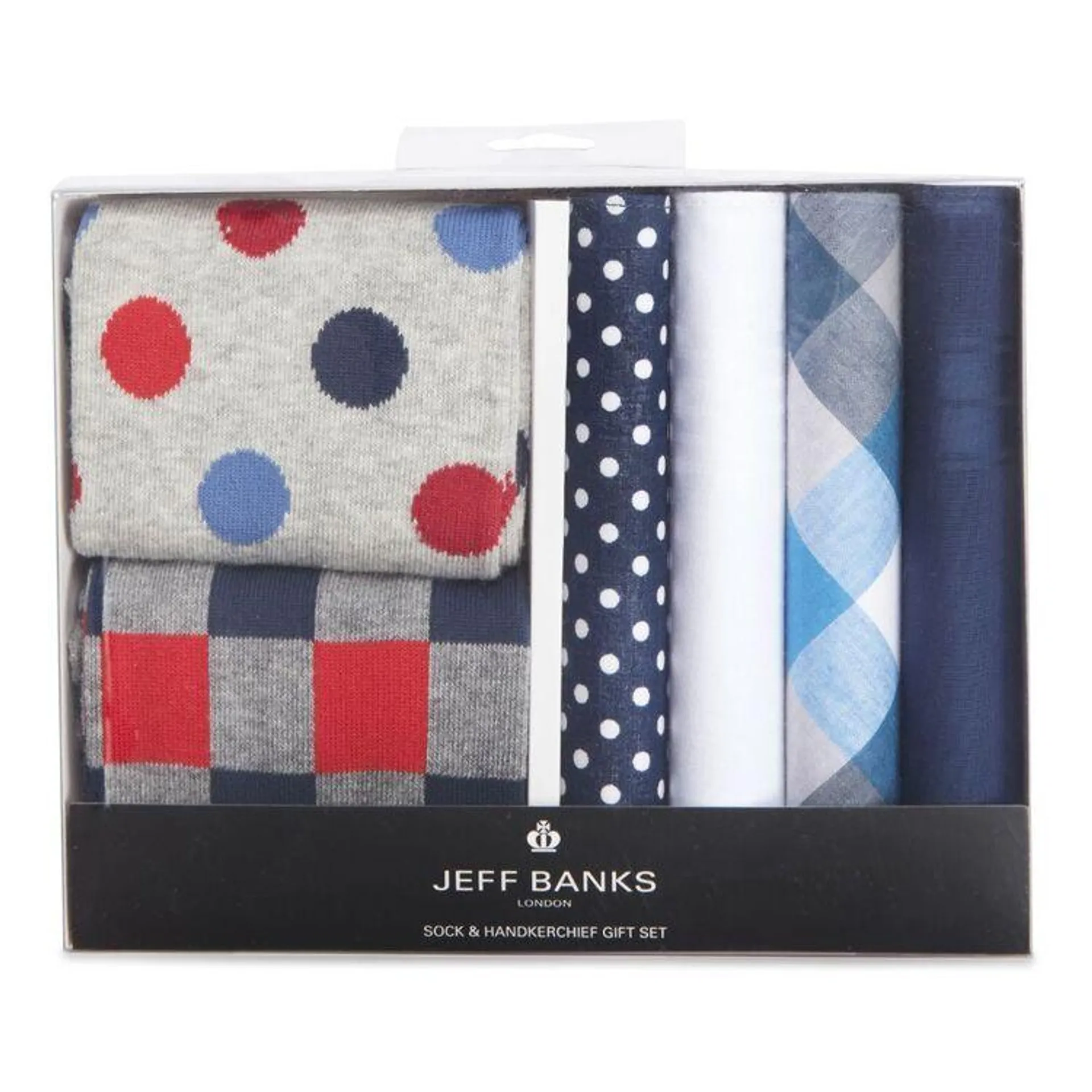 Jeff Banks Sock & Hankie Gift Set Navy & Grey