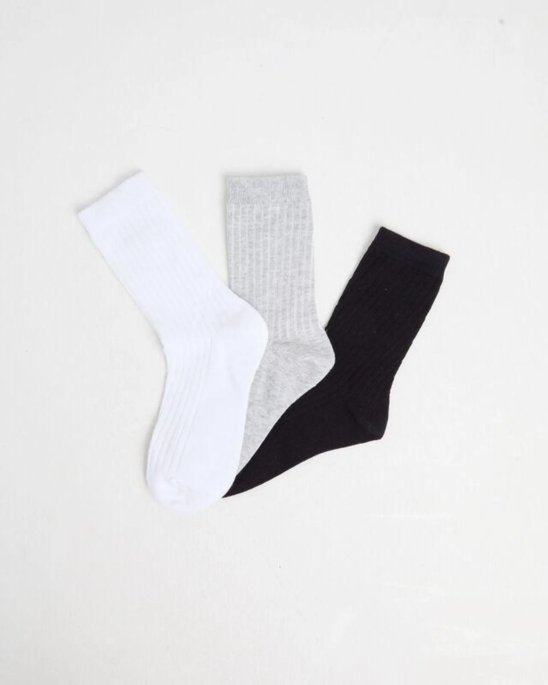 Rib Socks 3 Pack Grey/White/Black