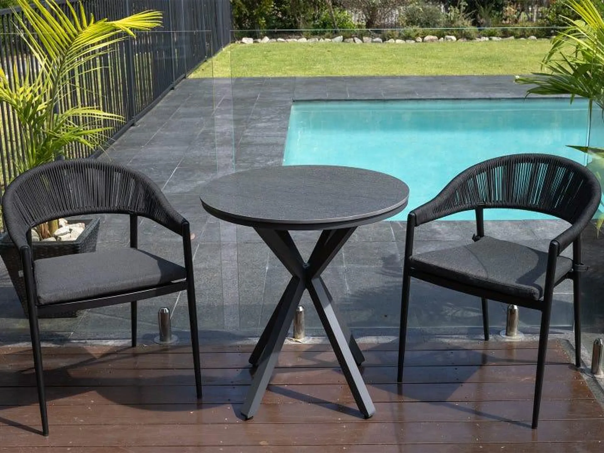 Adele Round Ceramic Table with Nivala Chairs 3pc Outdoor Dining Setting
