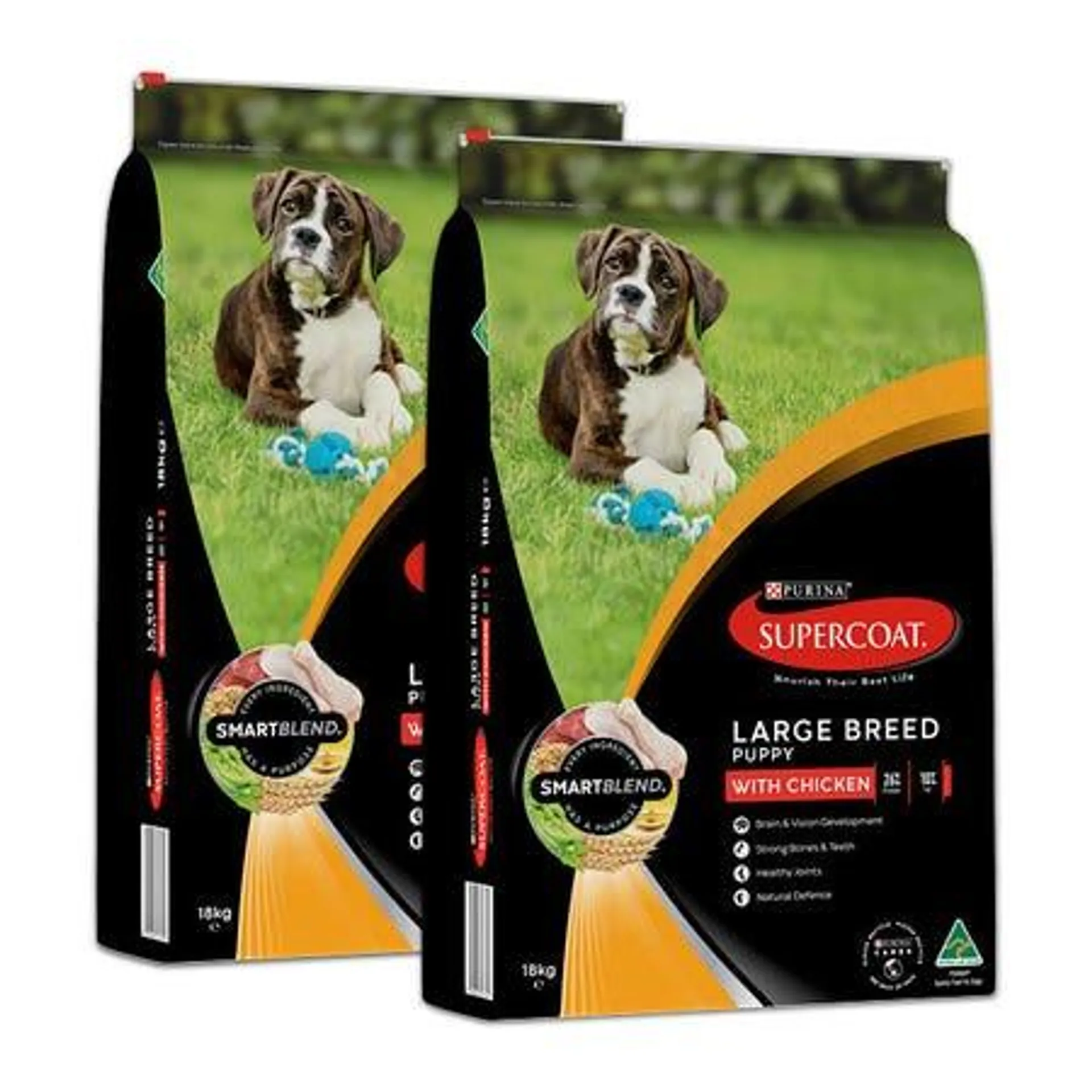 Supercoat Smartblend Chicken Large Breed Puppy Food 18kgx2