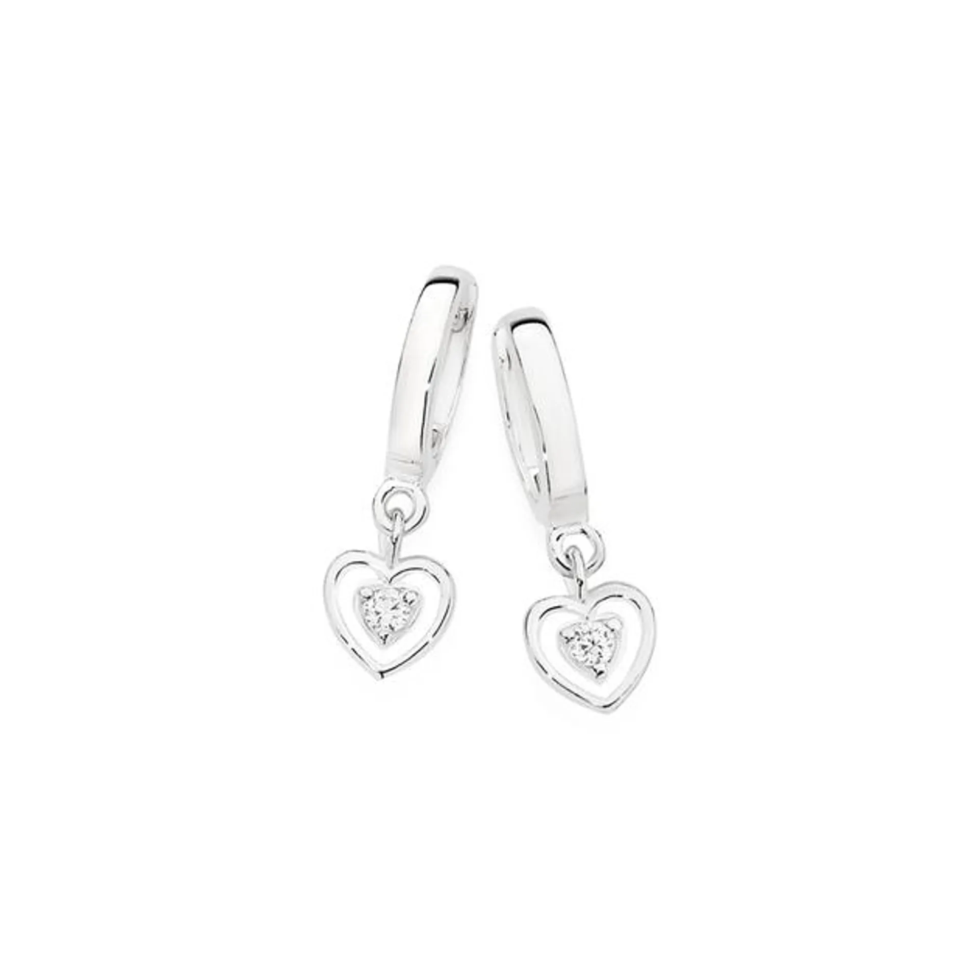 Silver Heart Frame CZ Drop Earrings