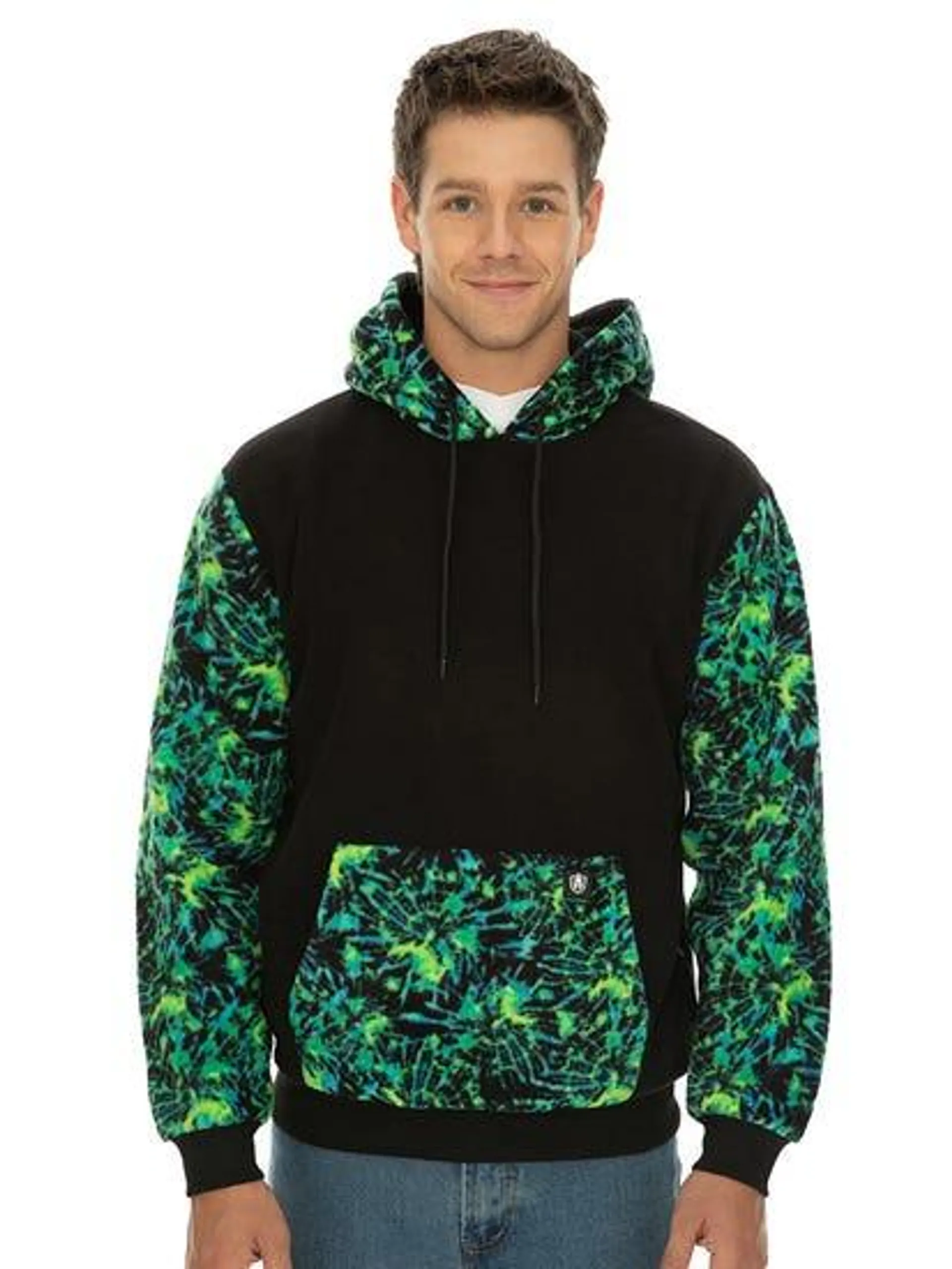 Mens Fleece Hoodie Black & Aqua