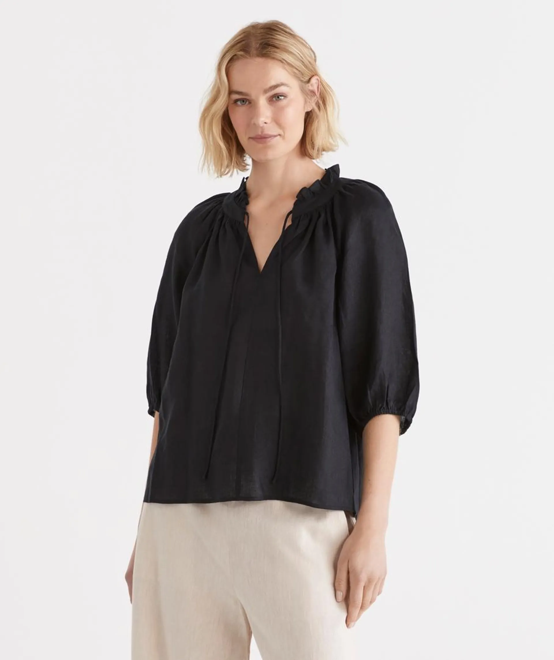 Linen Notch Neck Blouse