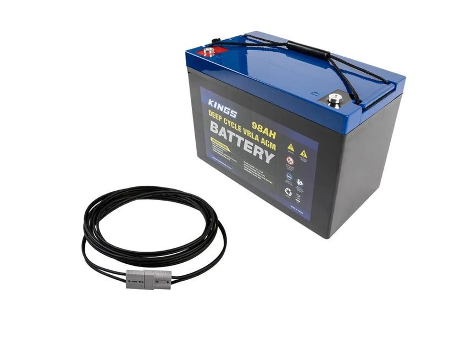 Kings 12V 98Ah Deep Cycle Battery + 6m Lead For Solar Panel Extension