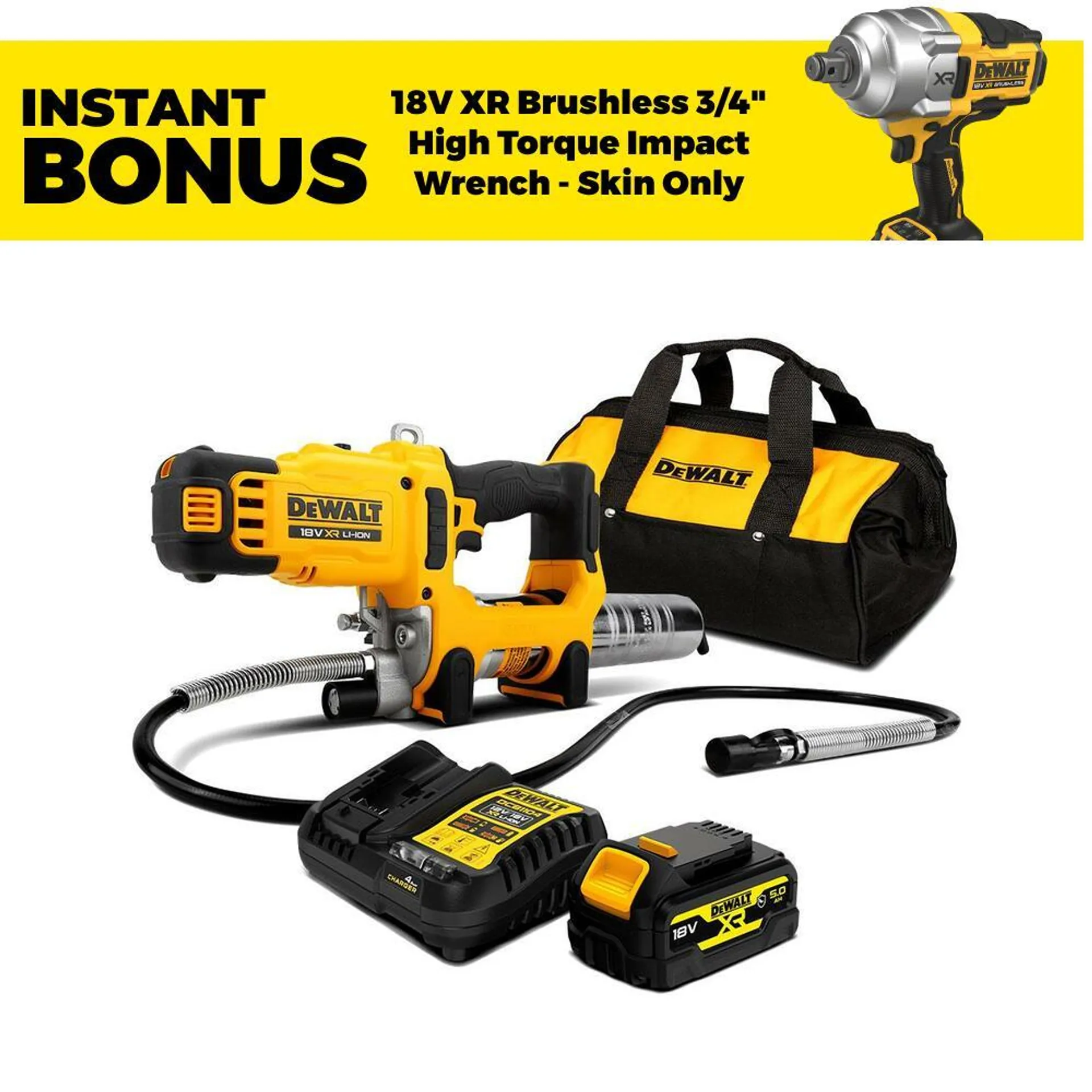 DeWalt DCGG581P1G-XE 18V 5.0Ah XRLi-ion Cordless 2-Speed Grease Gun Combo Kit