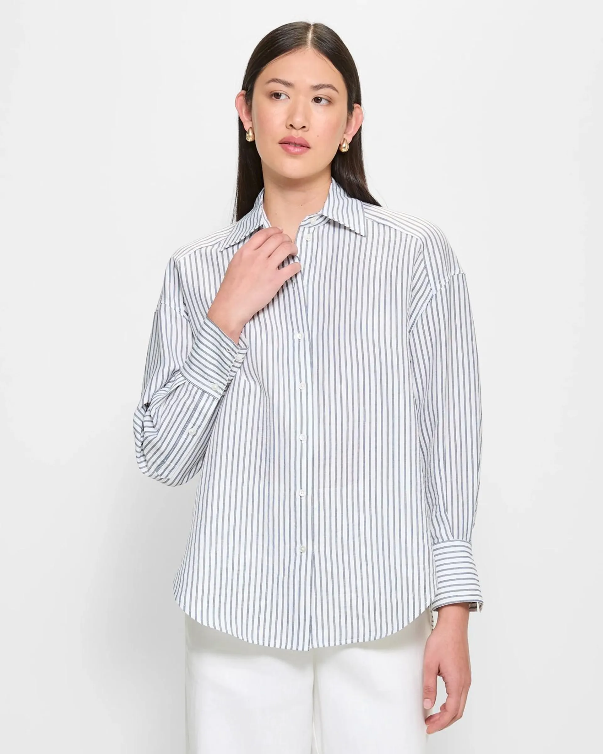 Linen Blend Relaxed Shirt - Preview