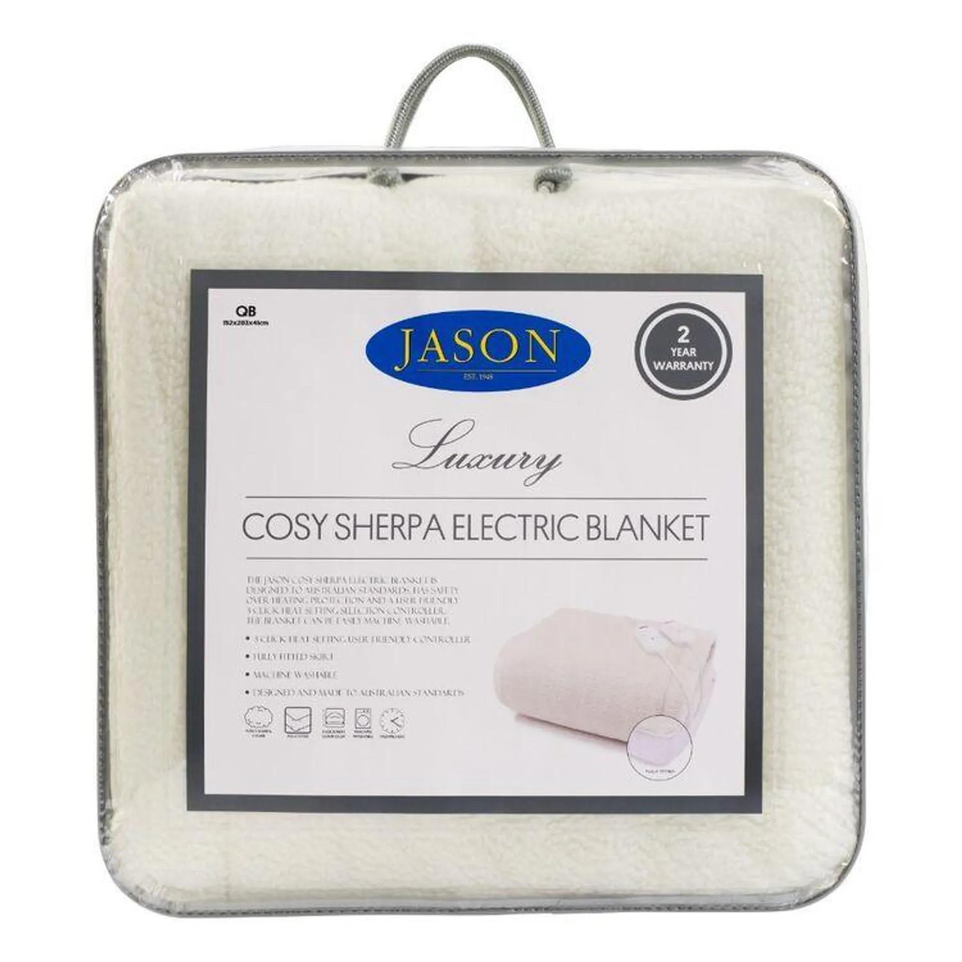 Jason Luxury Cosy Sherpa Electric Blanket White