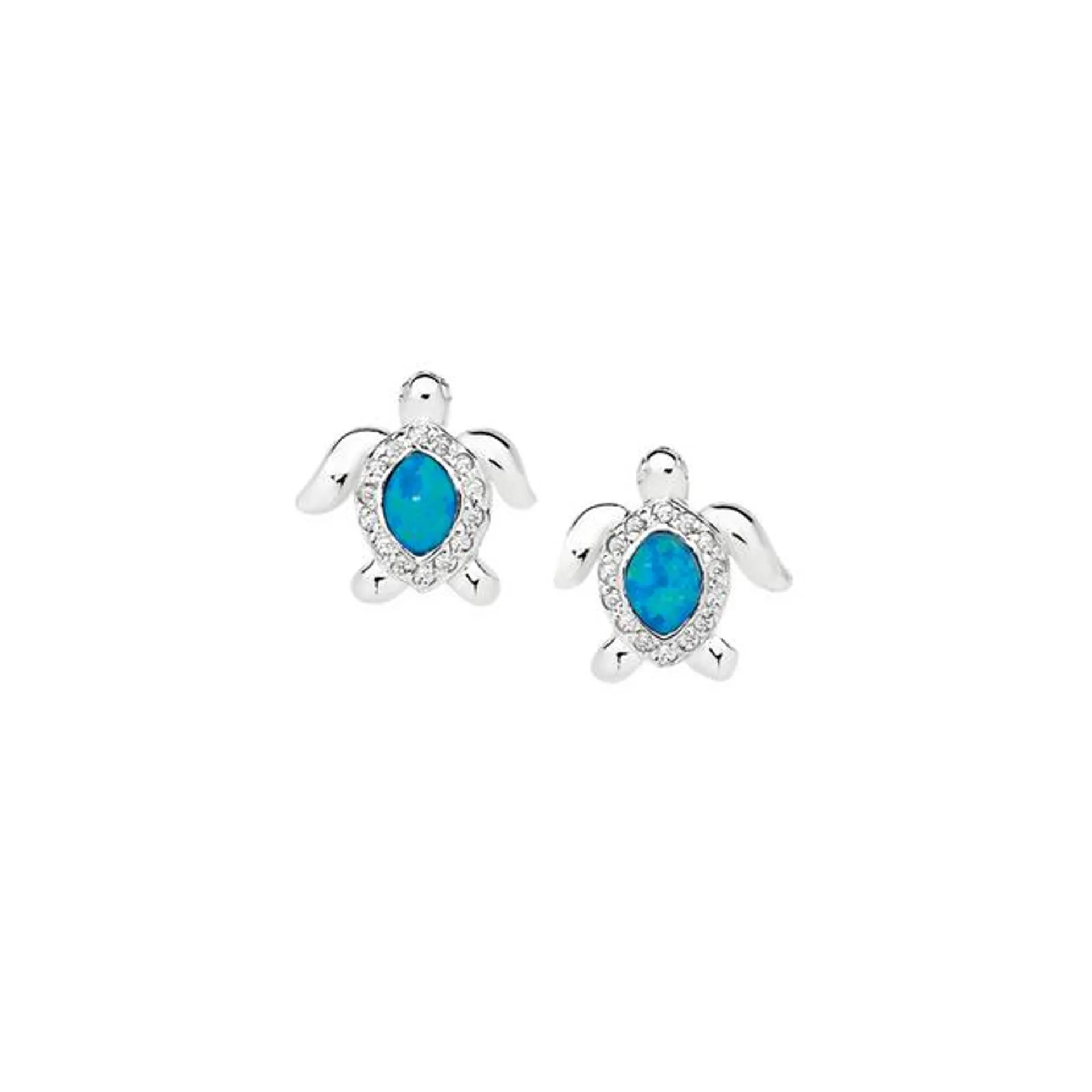 Silver Syn Opal & CZ Turtle Stud Earrings