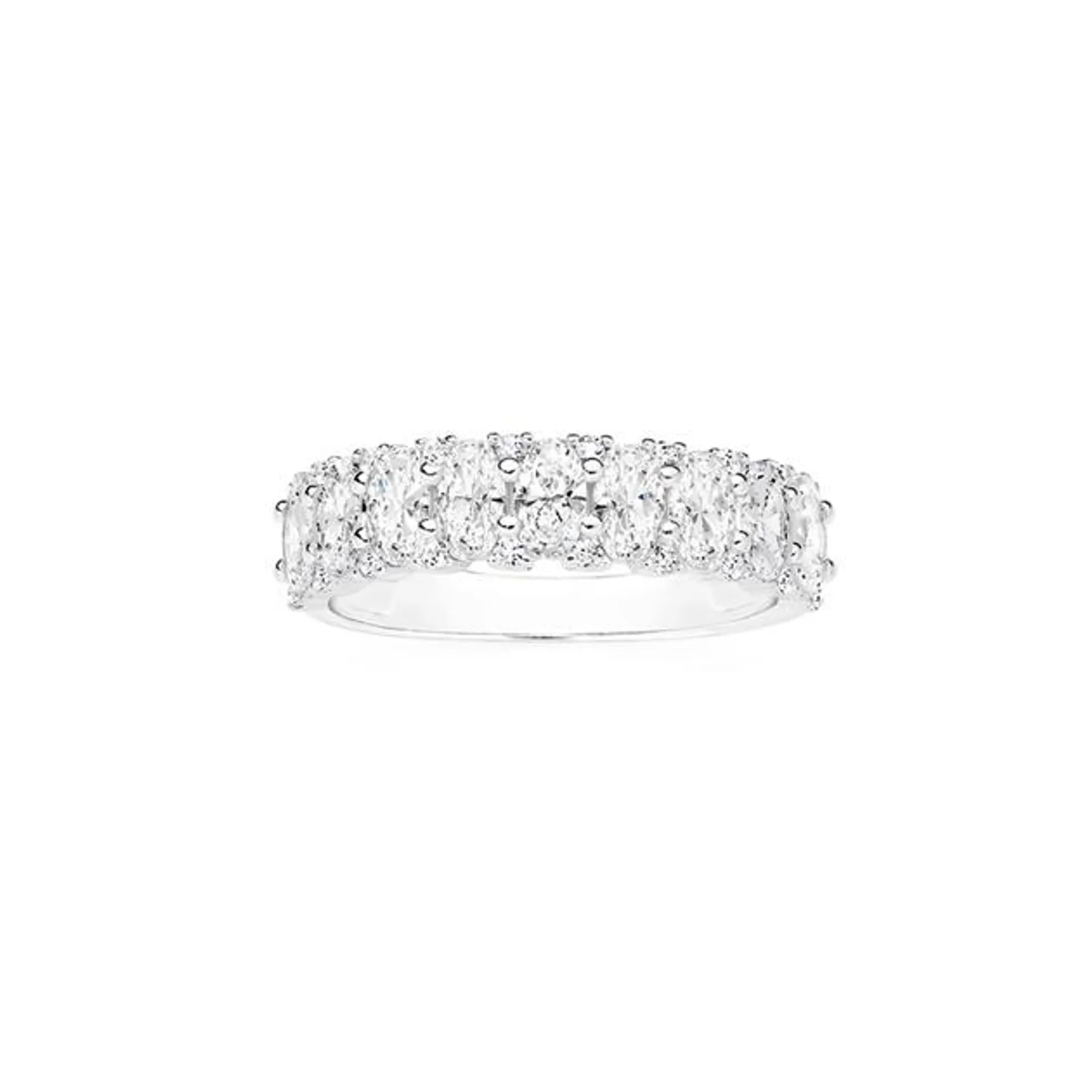 Silver 10 Oval CZ Anniversary Ring in Size R