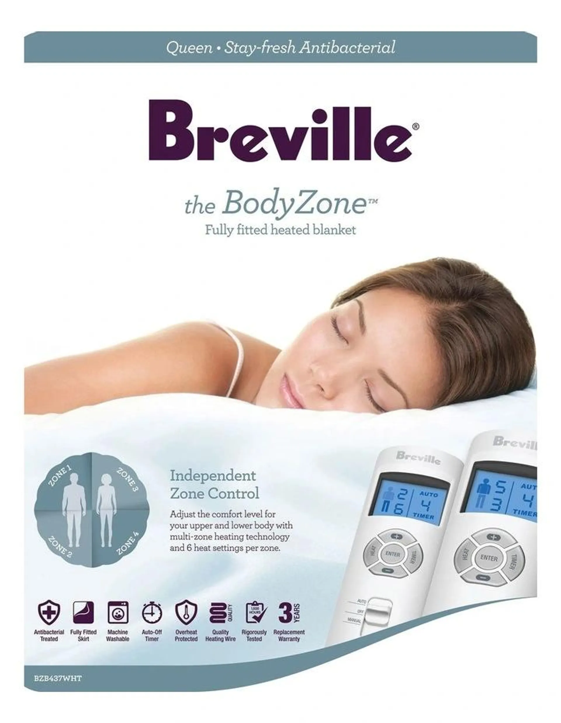 BodyZone Antibacterial Fitted Electric Blanket in White