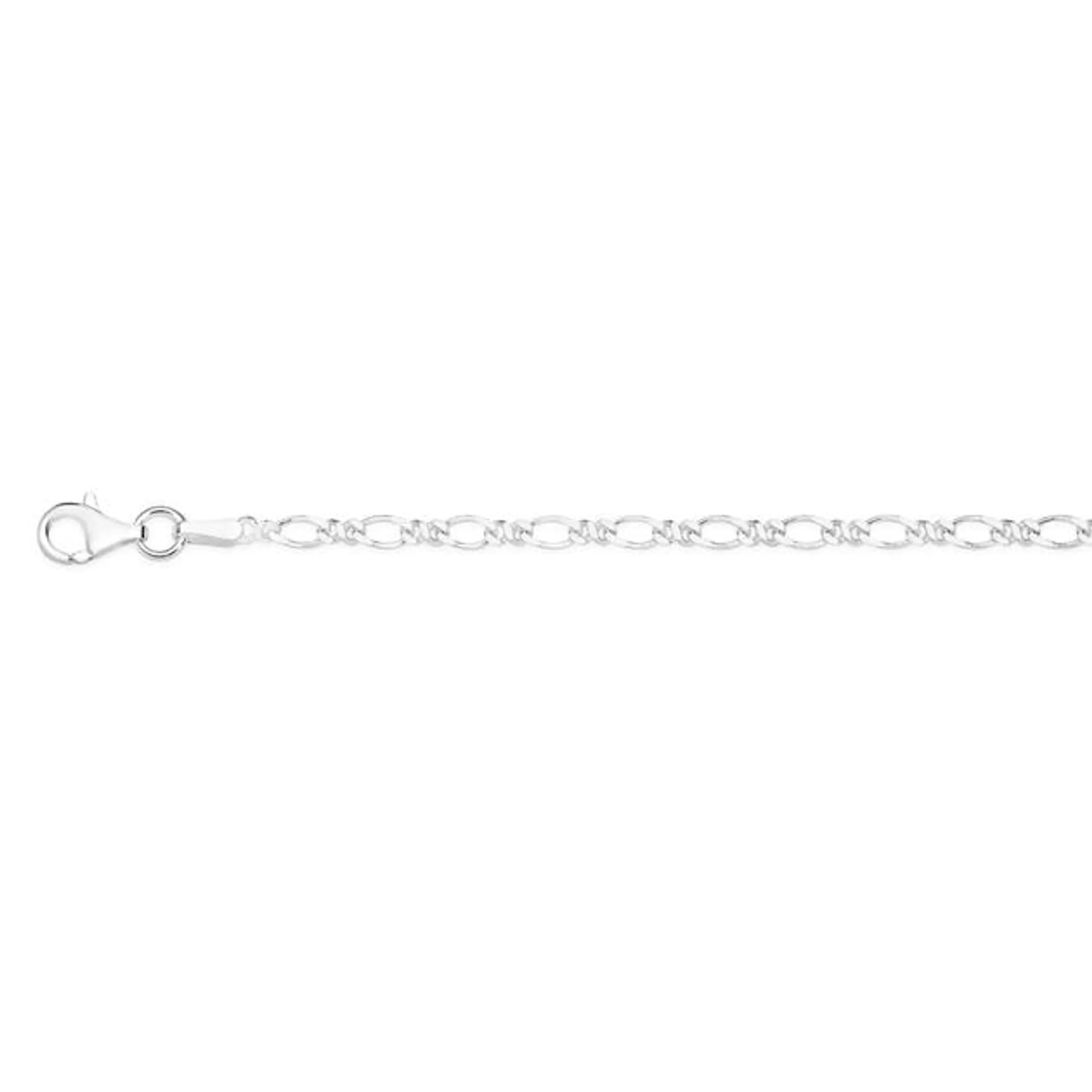 Silver 19cm Diamond-cut 1+1 Infinity Figaro Bracelet