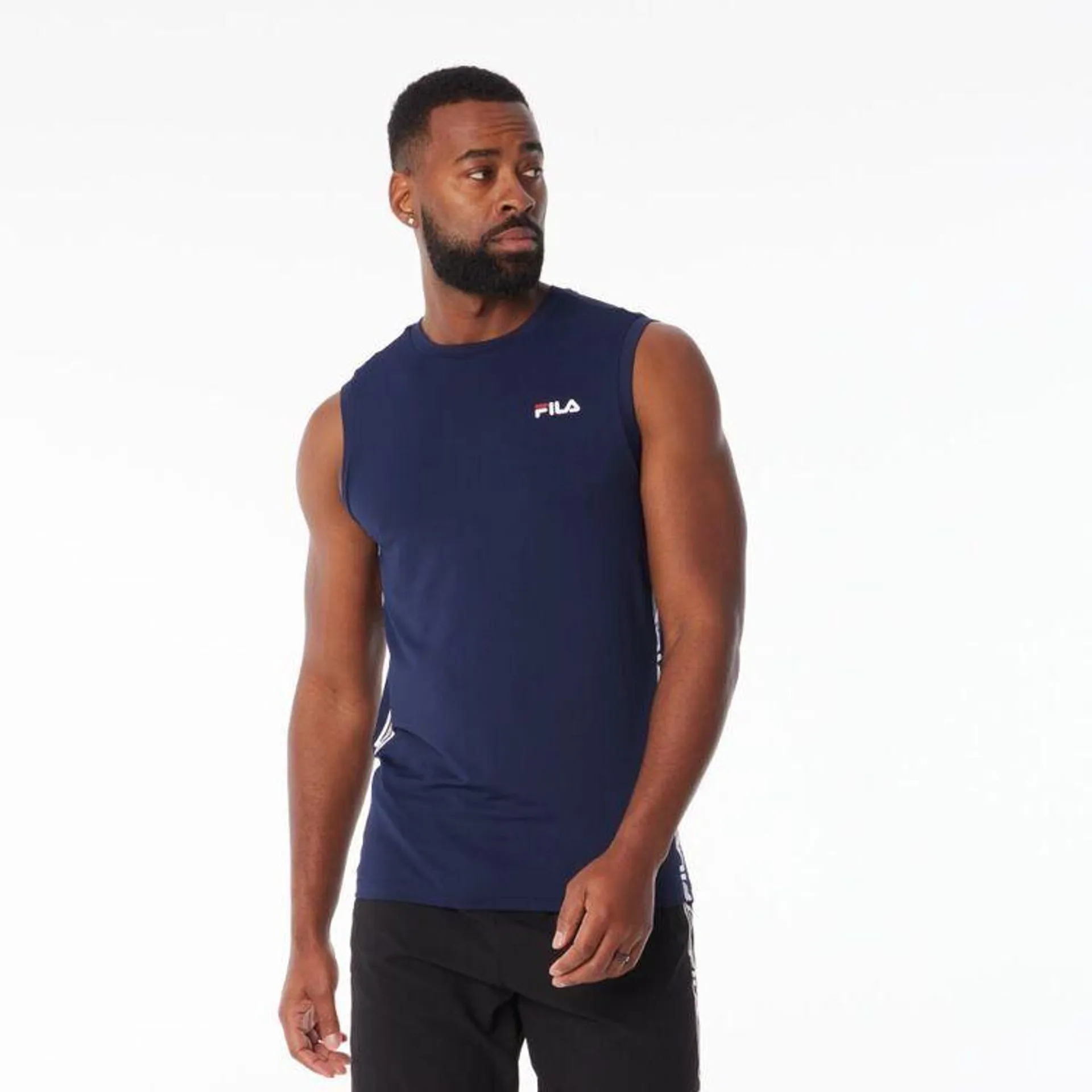 FILA Men's Tony Quick Dry Tank With Taping New Navy