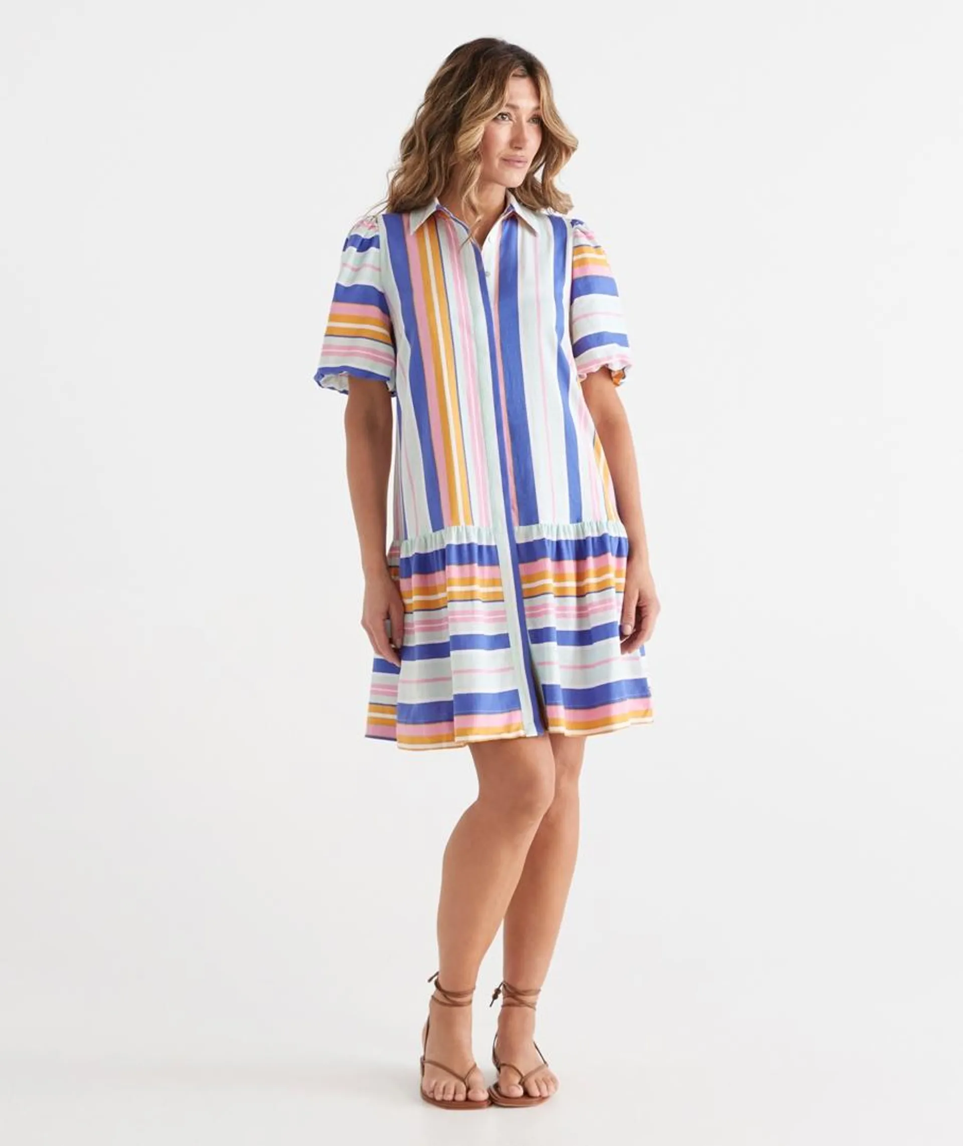 Holiday Stripe Puff Sleeve Dress